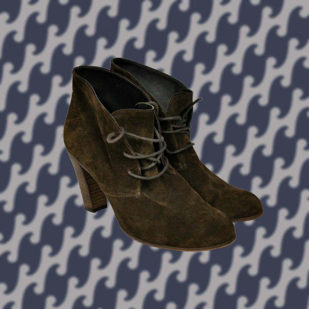 Max Mara MAX MARA WEEKEND Brown Leather Bootie Women US 10 UK 7 EU 40 Ankle Lace Up High Heel Leather Outsole Fall Winter Casual Business Size US 10 / IT 40 - 1 Thumbnail