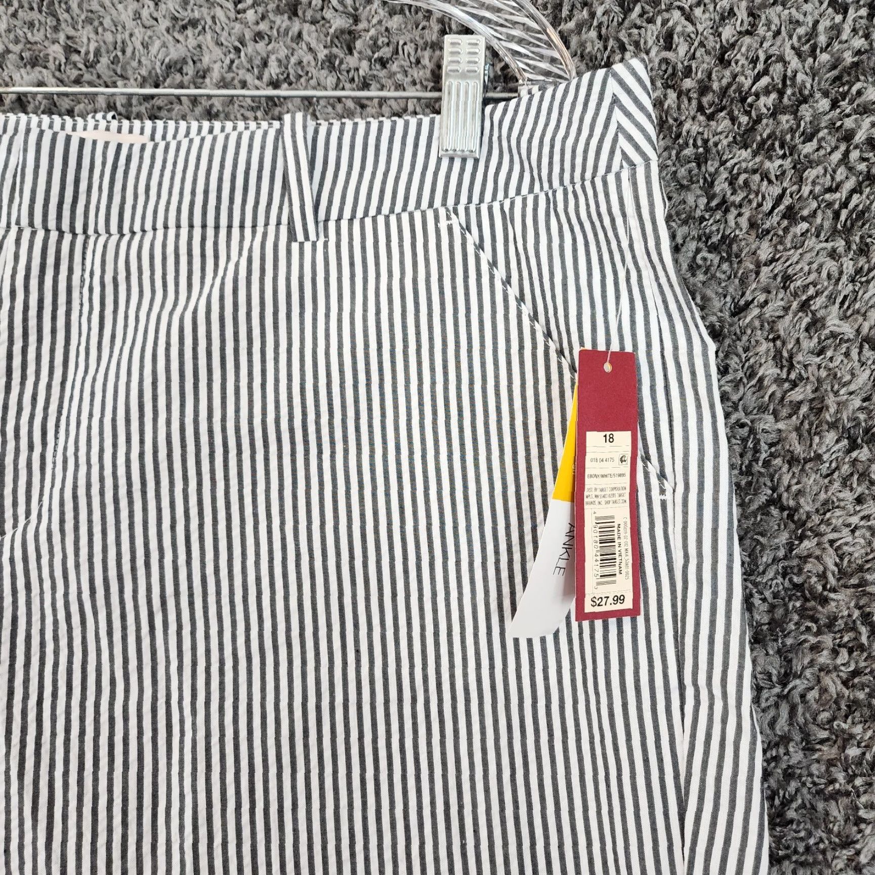 Merona Merona Pants Striped Chino Women 18 Plus Gray White Mid Rise Straight Hip Thigh Ankle 27in Women Size 40" / US 18 - 3 Thumbnail