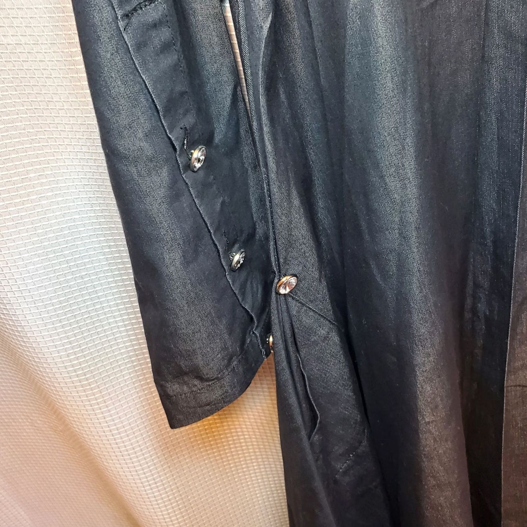 Denime Womens Chambray Denim Button Front Dress Black Pockets Hi-Lo Rhinestone Buttons Size L / US 10 / IT 46 - 5 Thumbnail