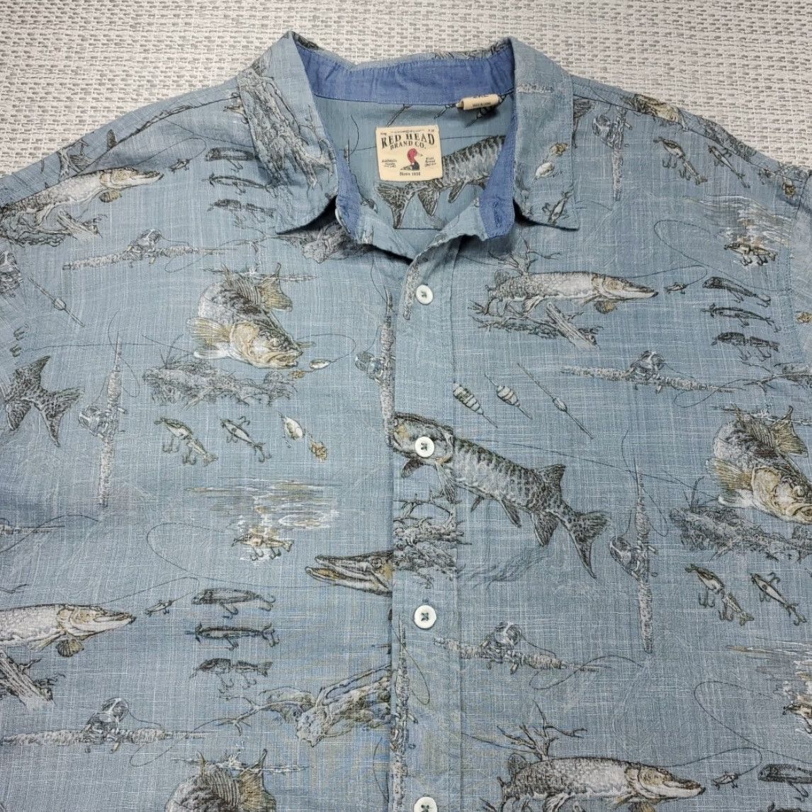 Vintage Red Head Mens 2XL Shirt Button-Up Outdoor Fishing Lures All Over Hunter Fisherman Camp Size US XXL / EU 58 / 5 - 4 Thumbnail