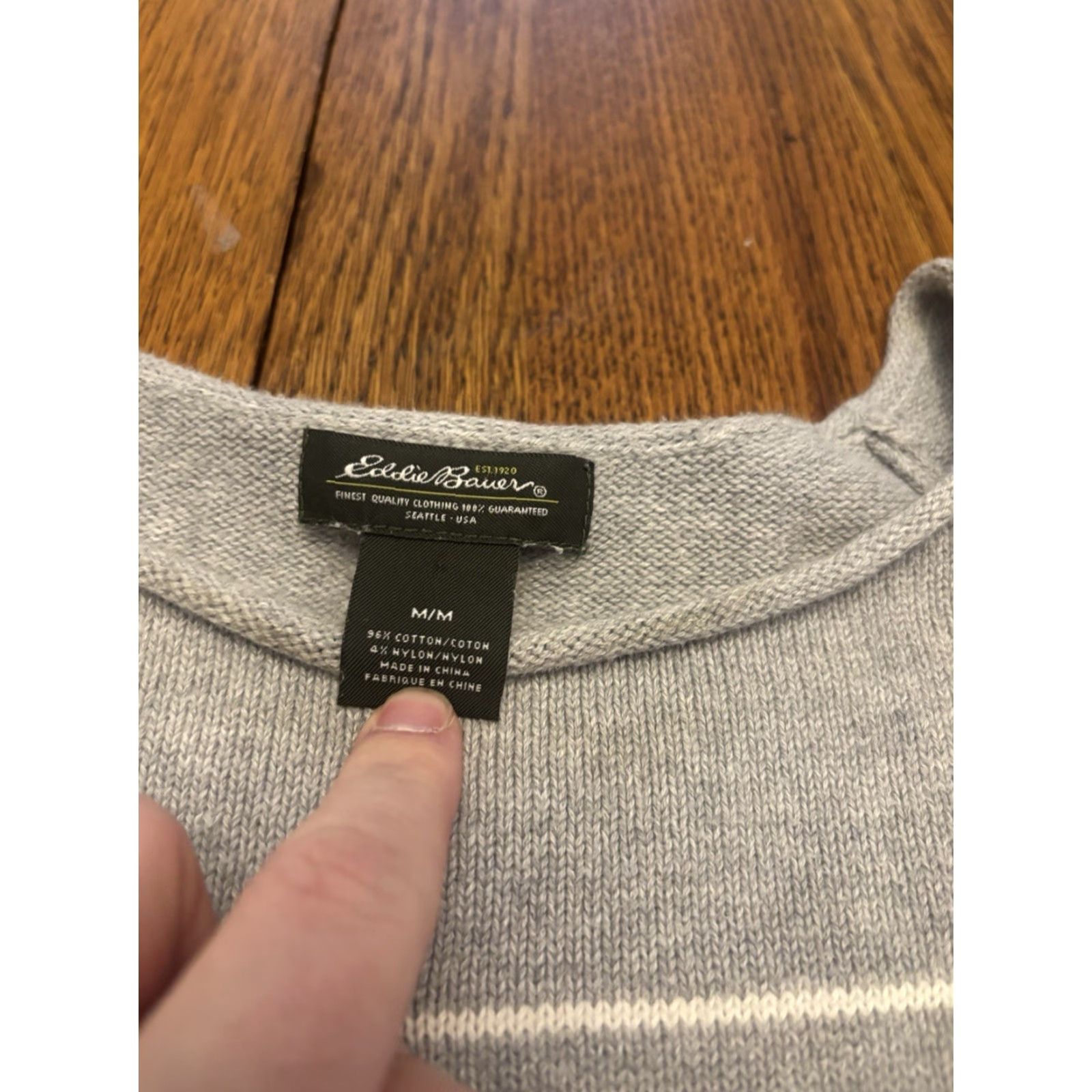 Eddie Bauer VINTAGE Eddie Bauer Womens Sweater Knit Pullover Raglan Crew Neck Gray Striped Size M(Cotton) Size M / US 6-8 / IT 42-44 - 2 Thumbnail