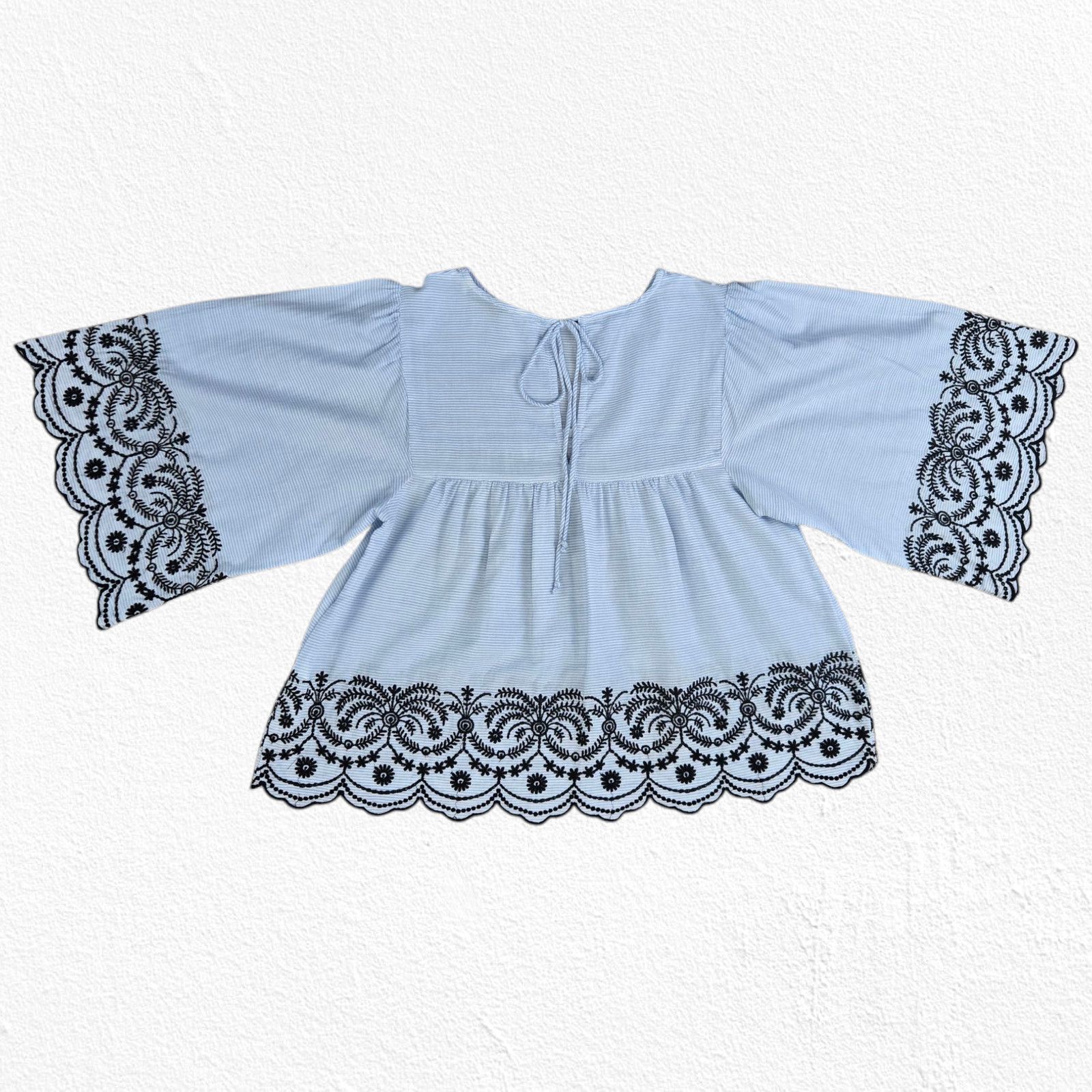 Zara Zara Blue Black Striped Embroidered Blouse Size XS Size XS / US 0-2 / IT 36-38 - 11 Thumbnail