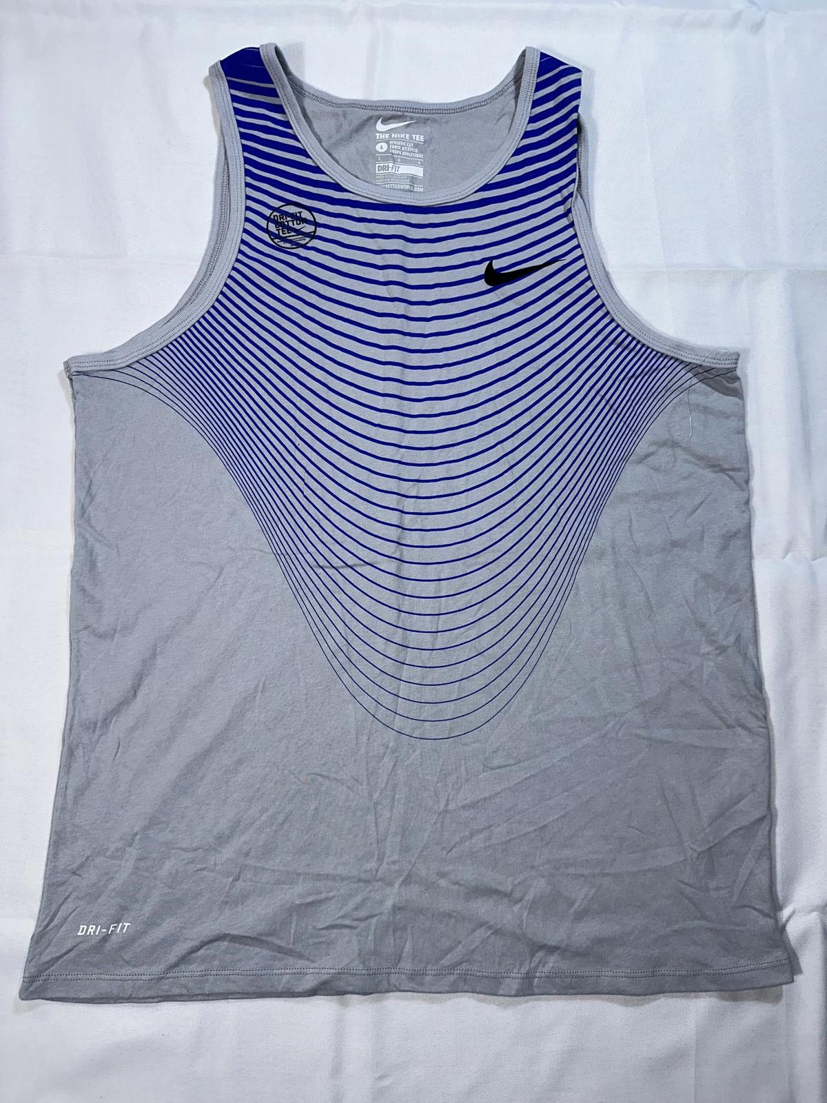 Nike Nike Men’s Dri-Fit Grey/Blue Striped Athletic Cut Crew Tank Top Size US L / EU 52-54 / 3 - 1 Thumbnail