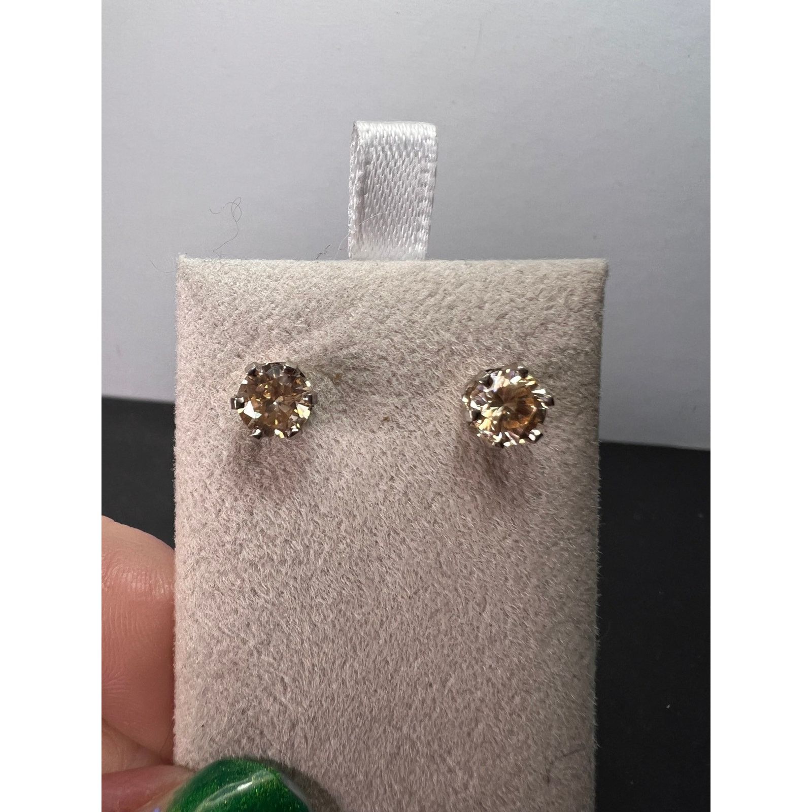 Other 14k white gold champagne CZ stud earrings 6.7mm Size ONE SIZE - 1 Thumbnail
