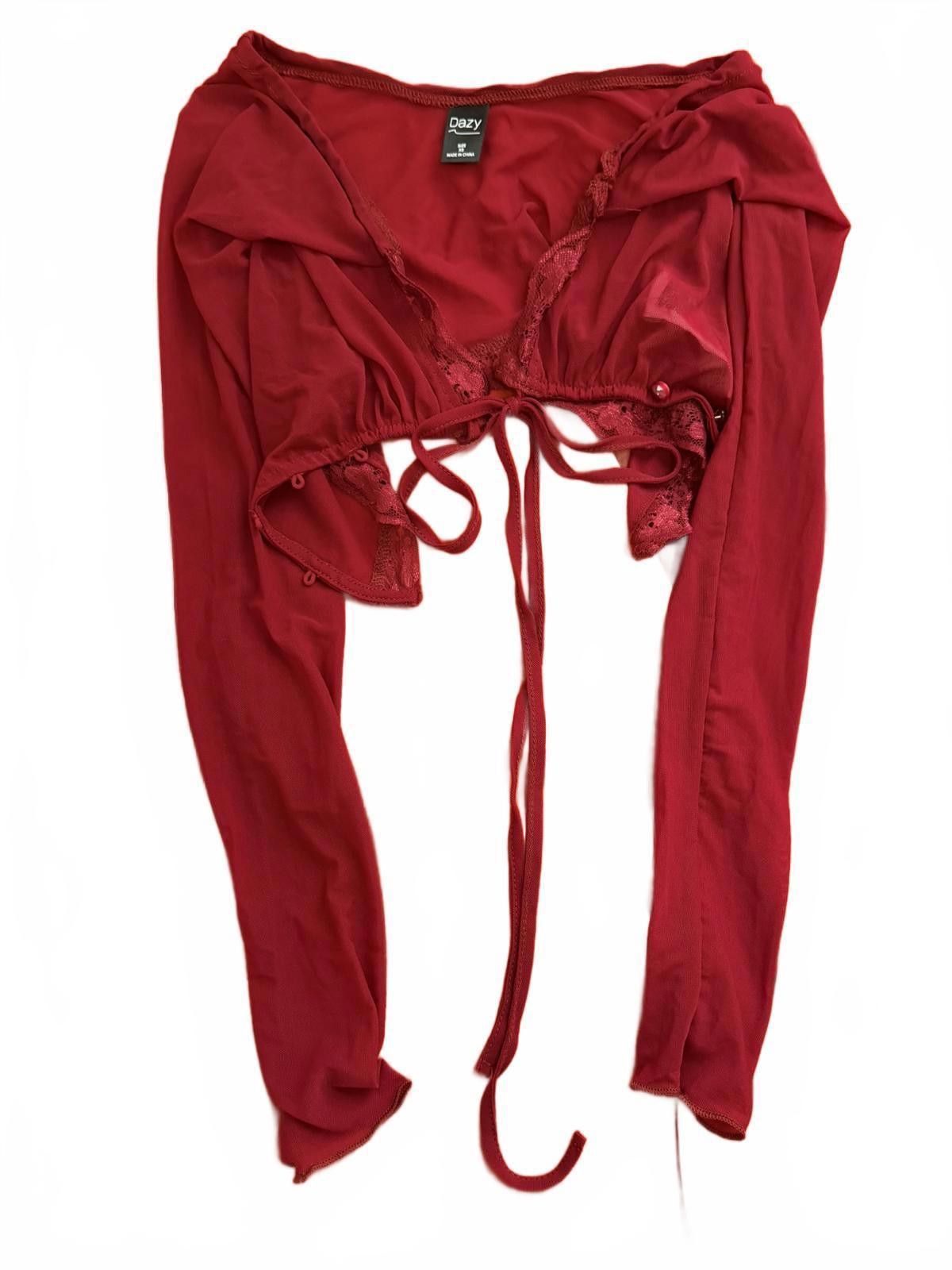 Other NWOT Sheer Button-Tie Coverup in Burgundy (X-SMALL) Size XS / US 0-2 / IT 36-38 - 6 Thumbnail