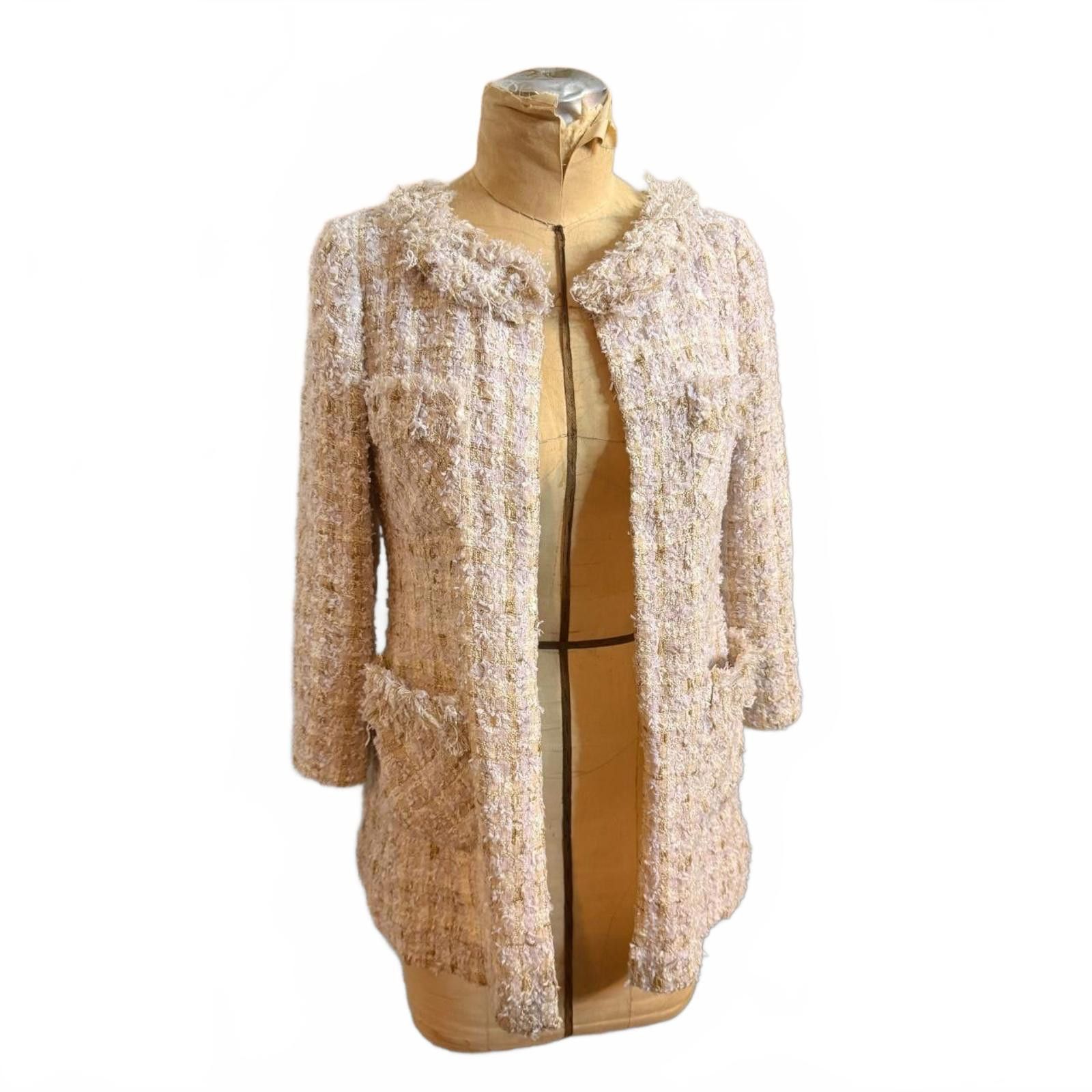 Other Son Jung Wan Beige Textured Tweed Long Jacket with Bow Back Size M / US 6-8 / IT 42-44 - 1 Thumbnail