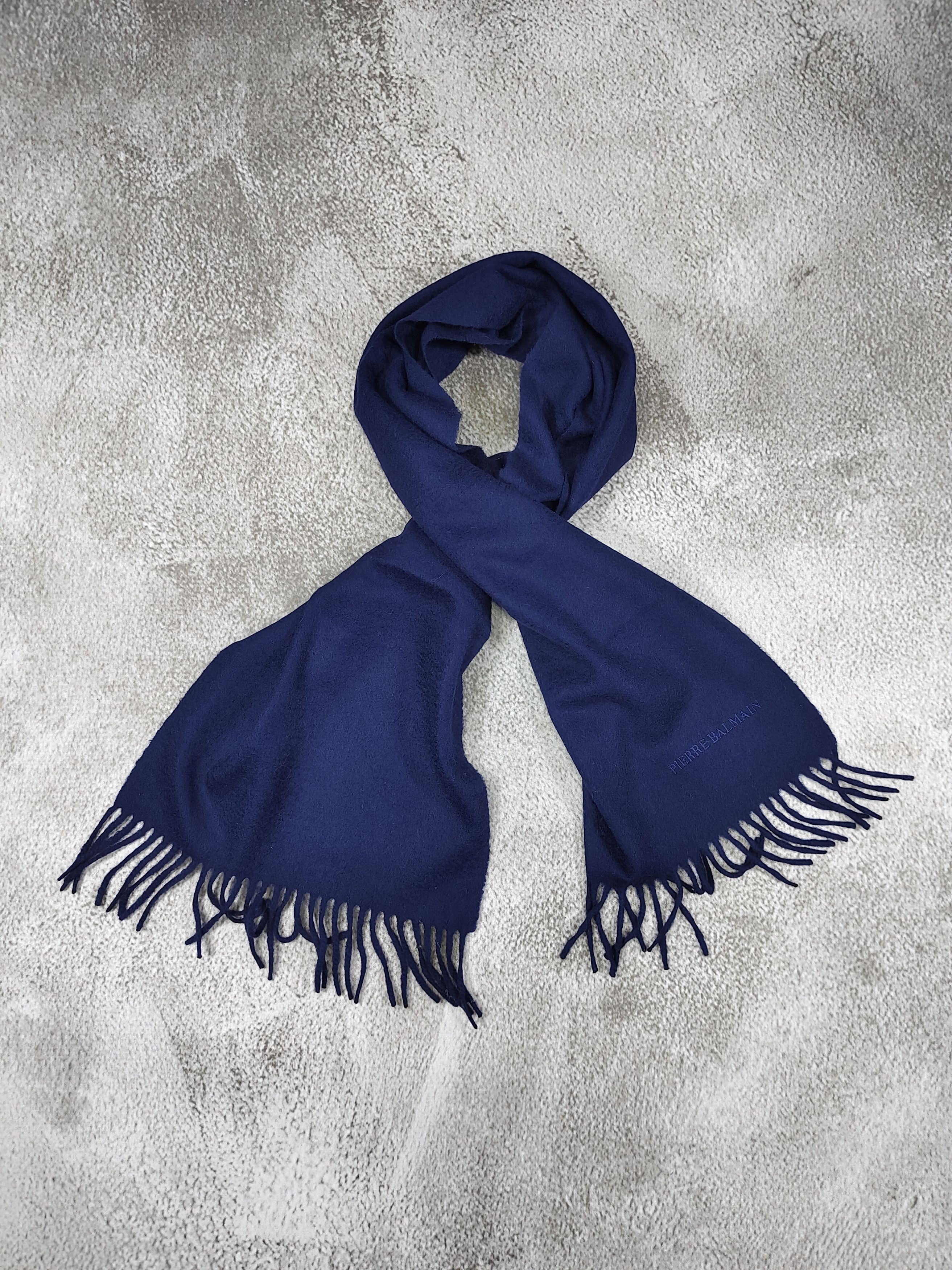 Pierre Balmain 90s Pierre Balmain- Solid Navy Embroidered Logo Wool Scarf Size ONE SIZE - 1 Thumbnail