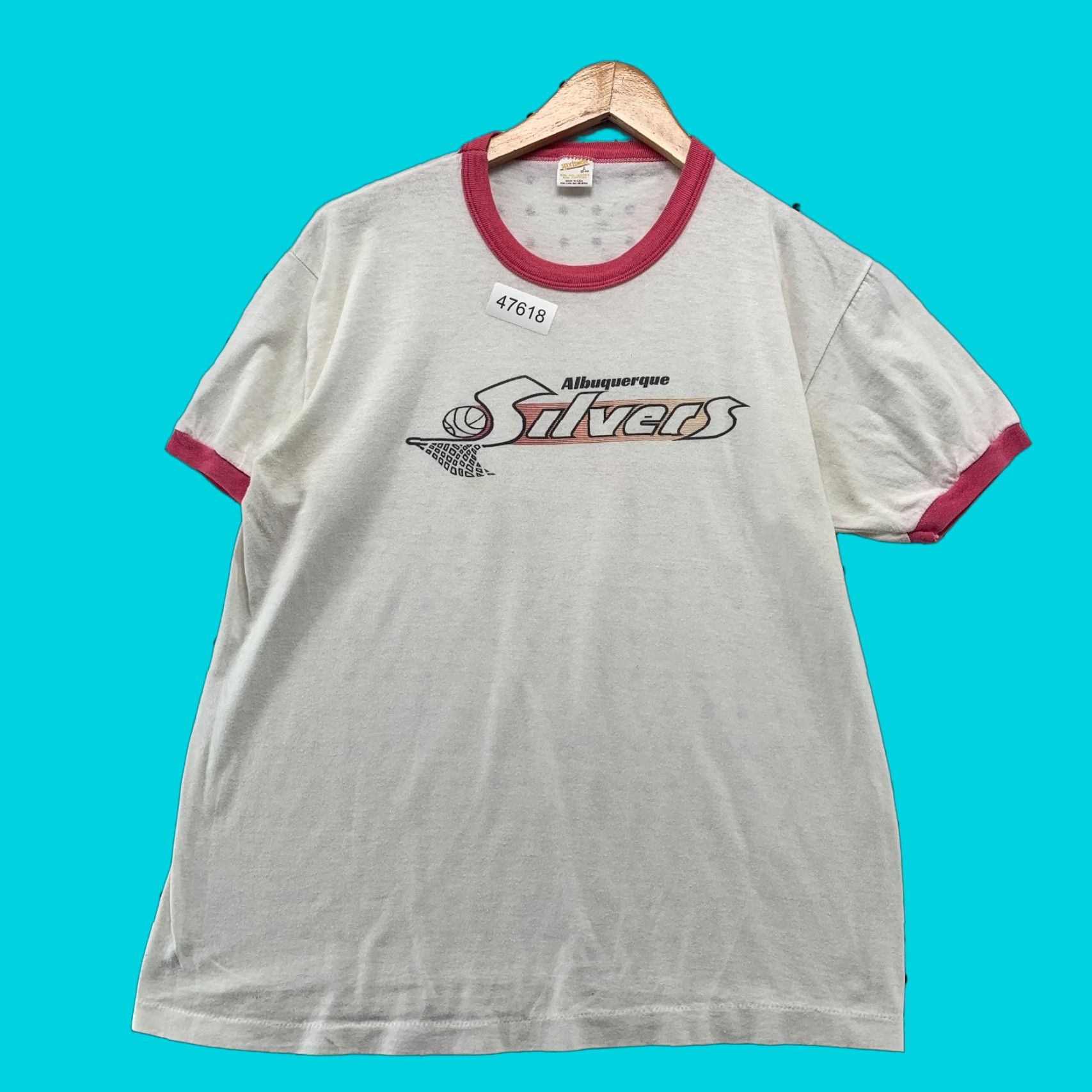 Vintage VINTAGE Albuquerque Silvers T Shirt Mens M White ABA Basketball Shirt Mens M White 70s 80s Size US M / EU 48-50 / 2 - 1 Thumbnail