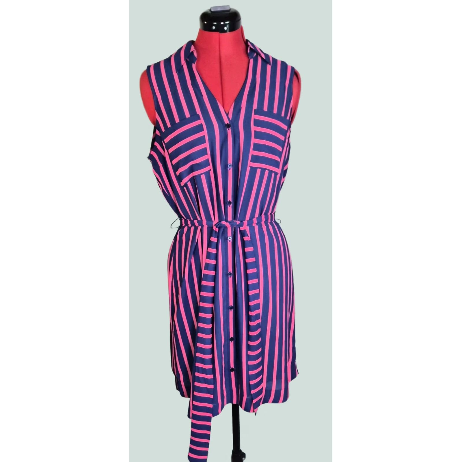 Express Express Womens Striped Button Front Shirt Dress Size M Pink Blue Midi Y2K G049 Size M / US 6-8 / IT 42-44 - 1 Thumbnail