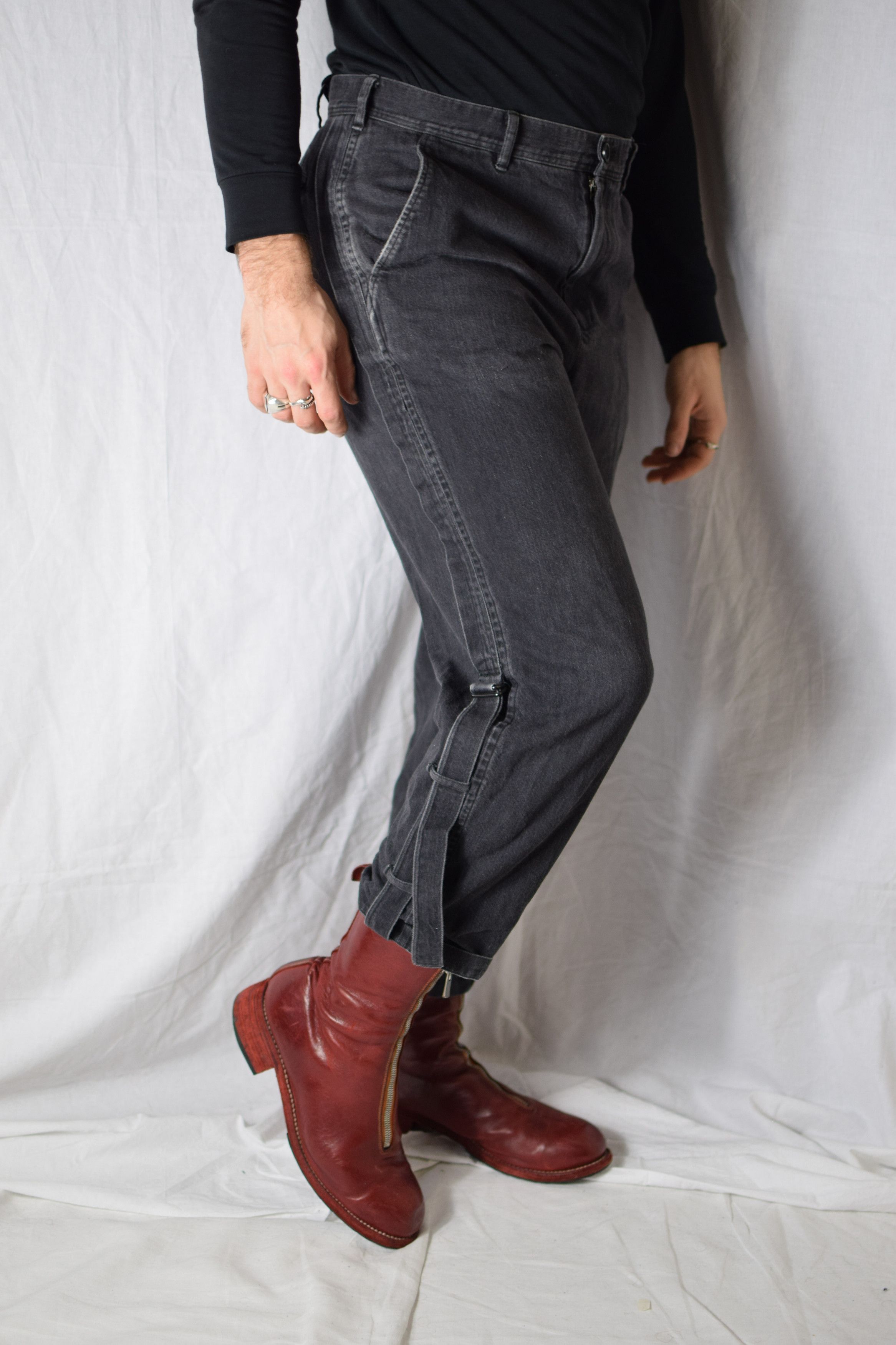image of Yohji Yamamoto YYPH Aw16 Denim Bondage Pants - Hr-P29-007 in Grey, Men's (Size 32)
