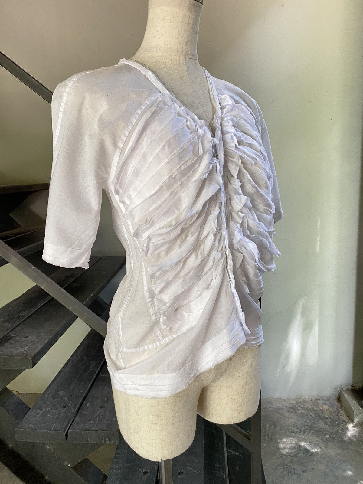 Zucca ZUCCA White pleated V-neck shirt Size M / US 6-8 / IT 42-44 - 5 Thumbnail