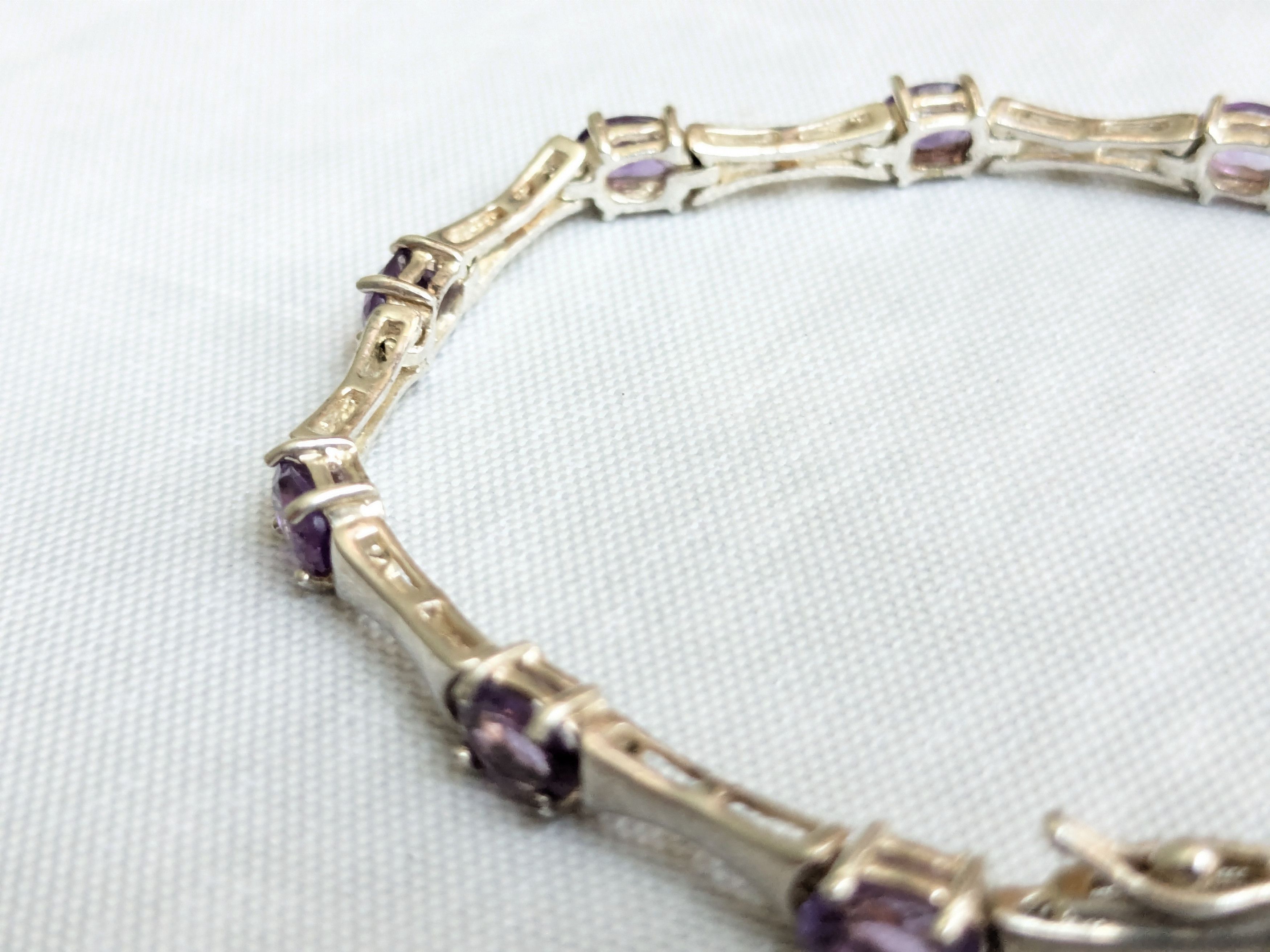 Jewelry Vintage Sterling Silver Tennis Bracelet Oval Amethyst 7" Size ONE SIZE - 8 Thumbnail