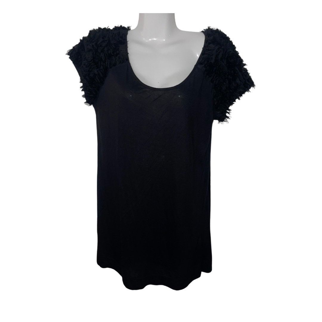 Bcbgmaxazria BCBGMAXAZRIA Feather Ruffle Short Sleeve Blouse Whimsigoth Size L / US 10 / IT 46 - 2 Thumbnail