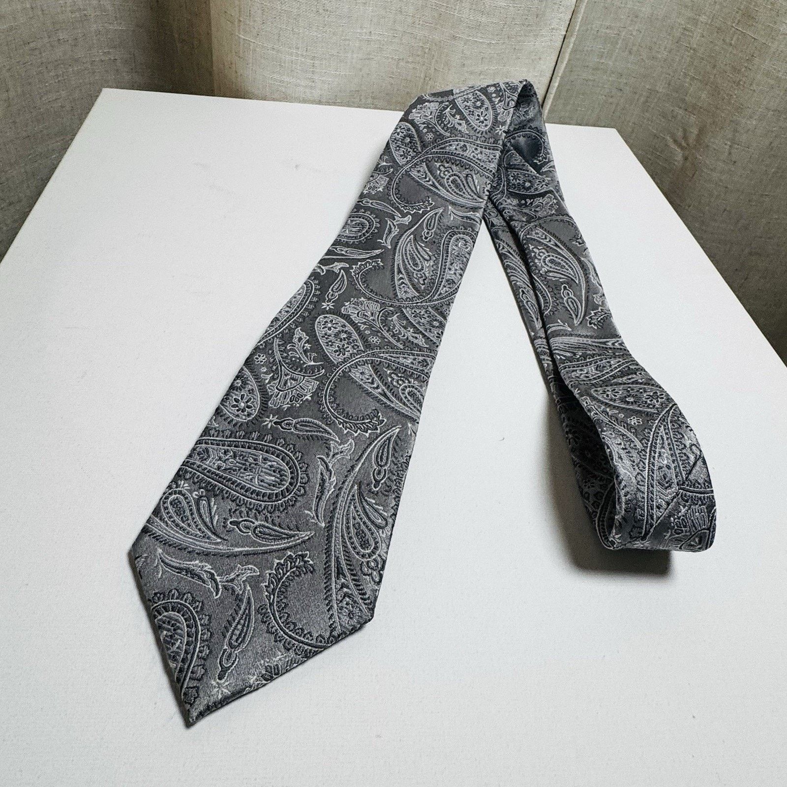 Stafford Stafford Essentials Silver Gray Paisley Silk Tie Size ONE SIZE - 13 Thumbnail
