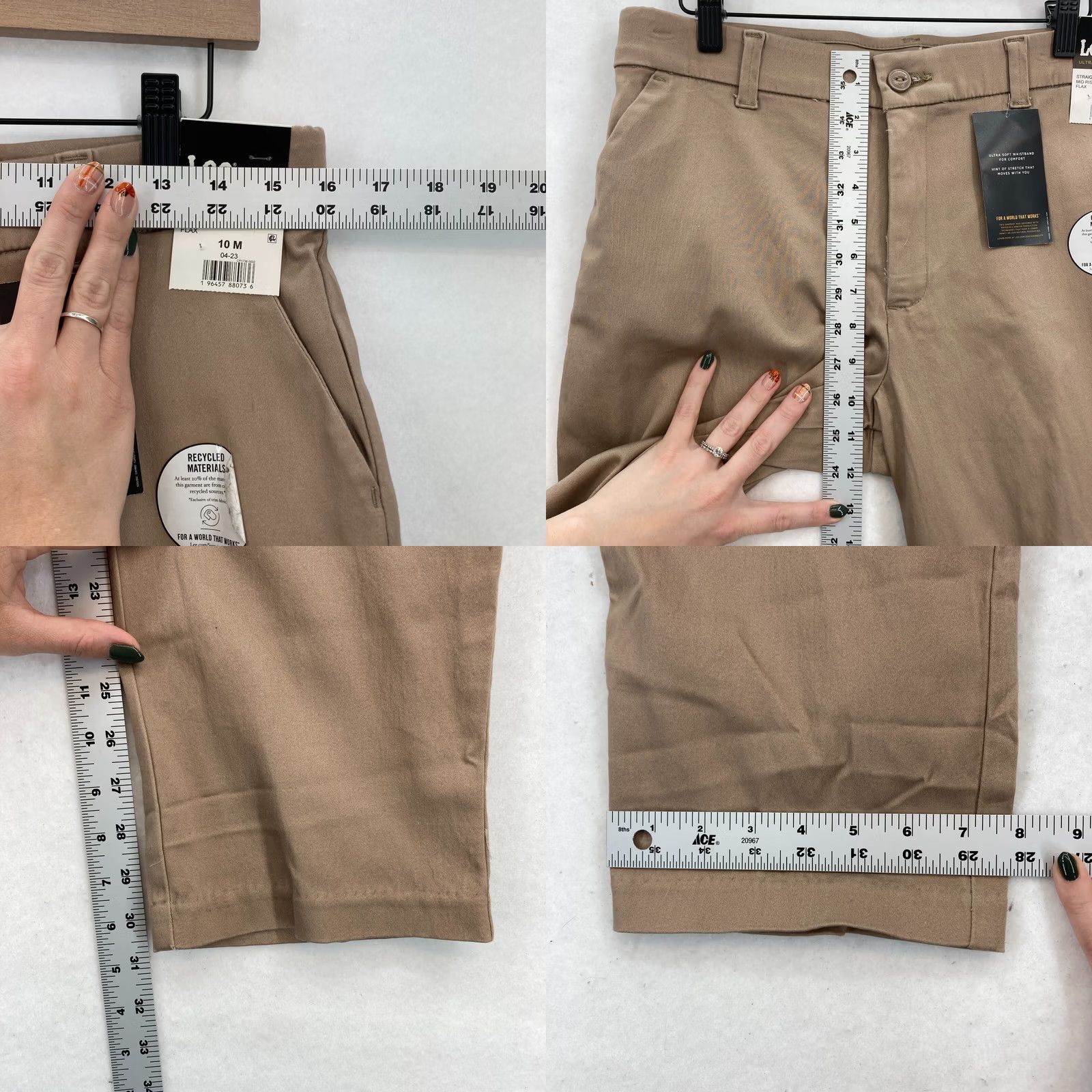 Lee Lee Chino Pants Women's 10 Straight Leg Brown Stretch Mid Rise Comfort Waistband Size 32" / US 10 / IT 46 - 8 Thumbnail