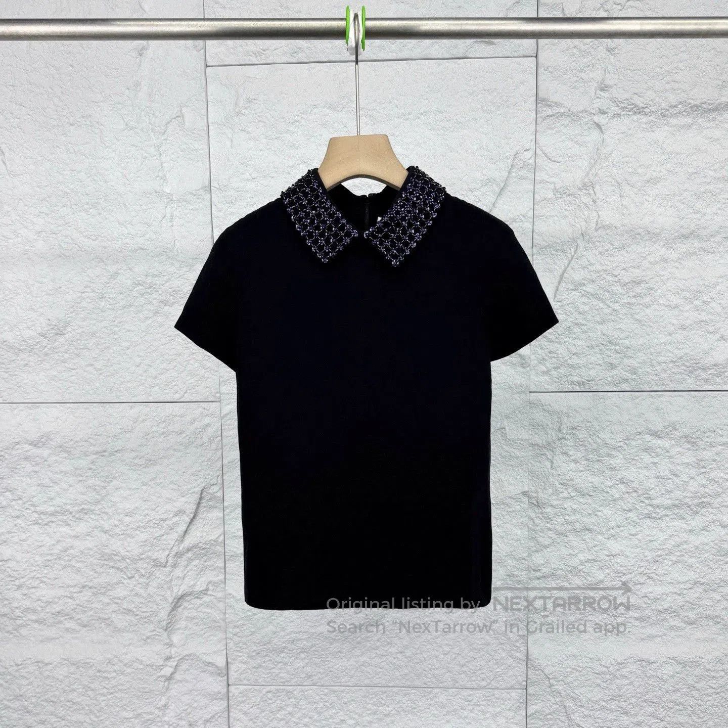 Dior black short-sleeve shirt with embroidered collar. Size US S / EU 44-46 / 1 - 1 Thumbnail