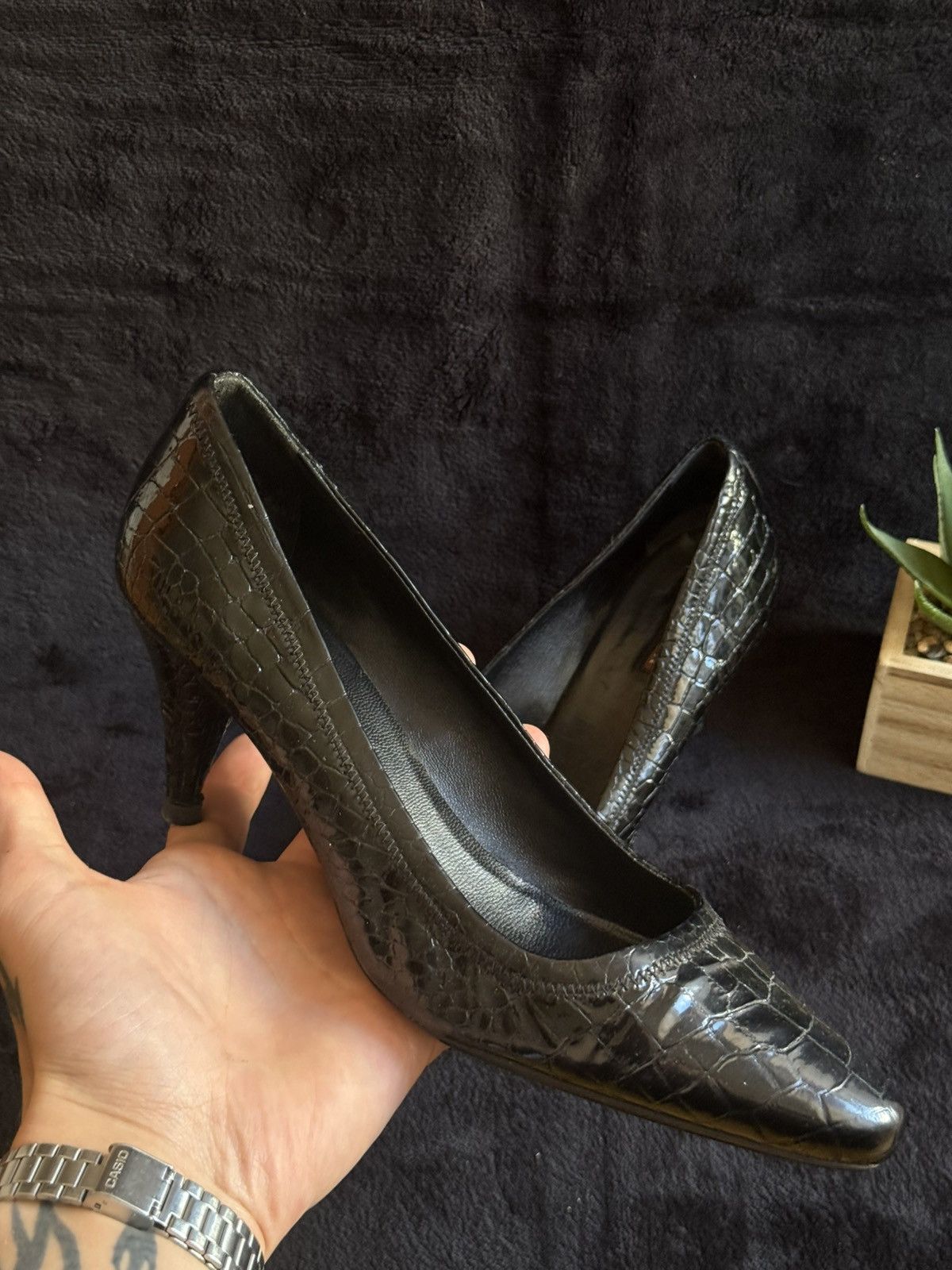 Prada Prada Croc-Effect Heels – Black – Timeless Sophistication Size US 10 / IT 40 - 3 Thumbnail