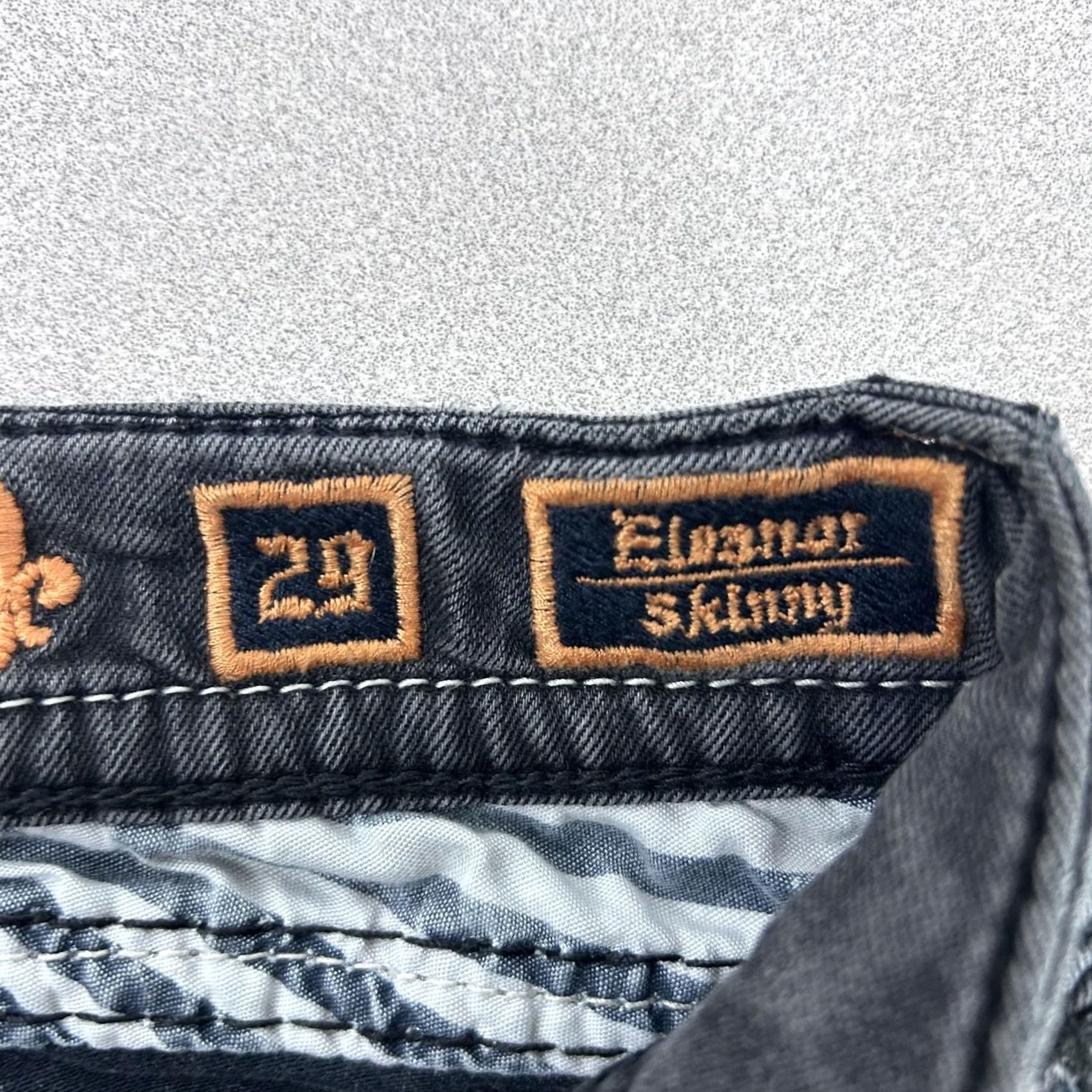 Vintage Rock Revival Eleanor Skinny Jeans Womens 29x30 Gray Rhinestone Embellished Denim Slim 5-Pocket Zip Fly Womens Size 29" - 5 Thumbnail