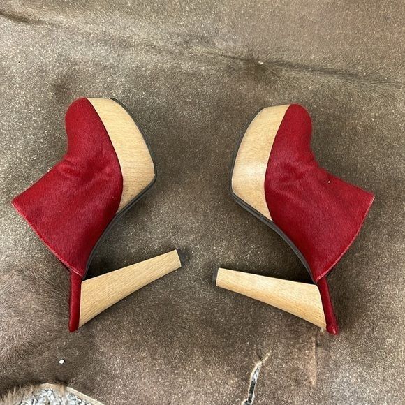 Marni Marni Red Ponyhair Wood Platform Mules Size US 7.5 / IT 37.5 - 5 Thumbnail