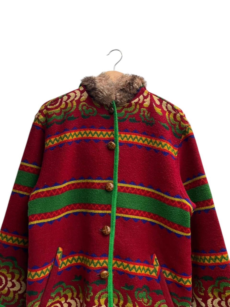 United Colors Of Benetton Fur Flowers Hoodie Jacket Native Navajo Size US XS / EU 42 / 0 - 4 Thumbnail