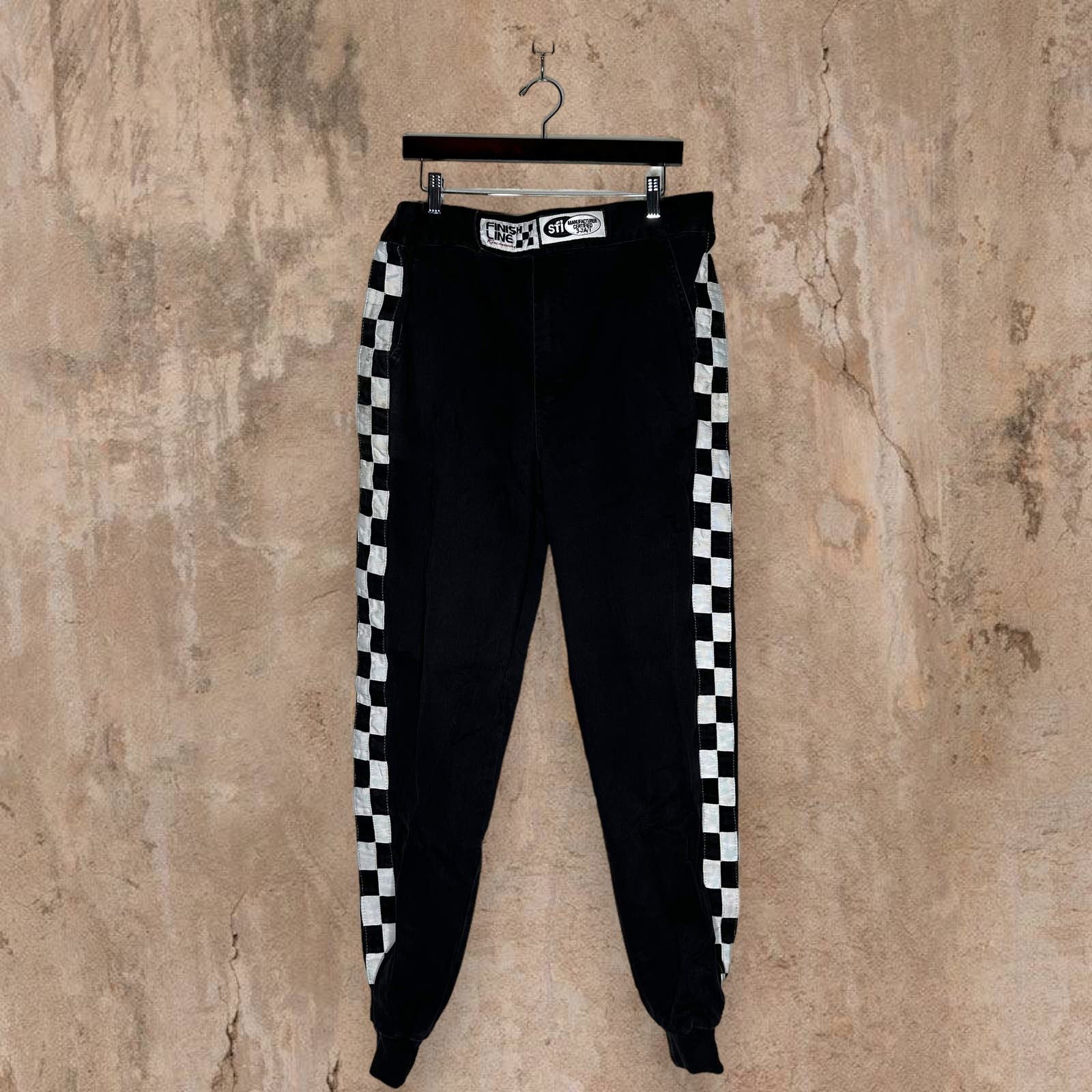 image of Vintage Finish Line Motorcycle Pants Black White Checkered Relaxed, Men's (Size 34)