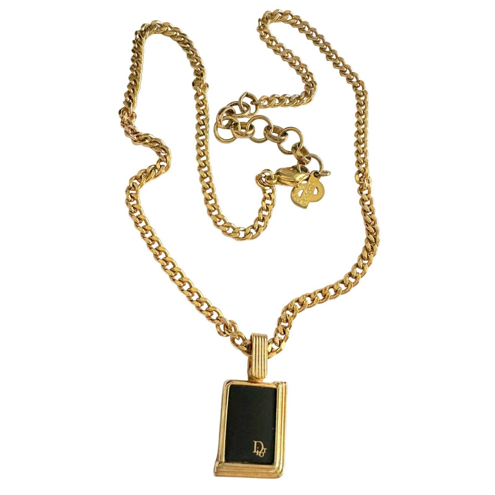 Dior Christian Dior Black Logo Plate Necklace Gold Plated Size ONE SIZE - 5 Thumbnail