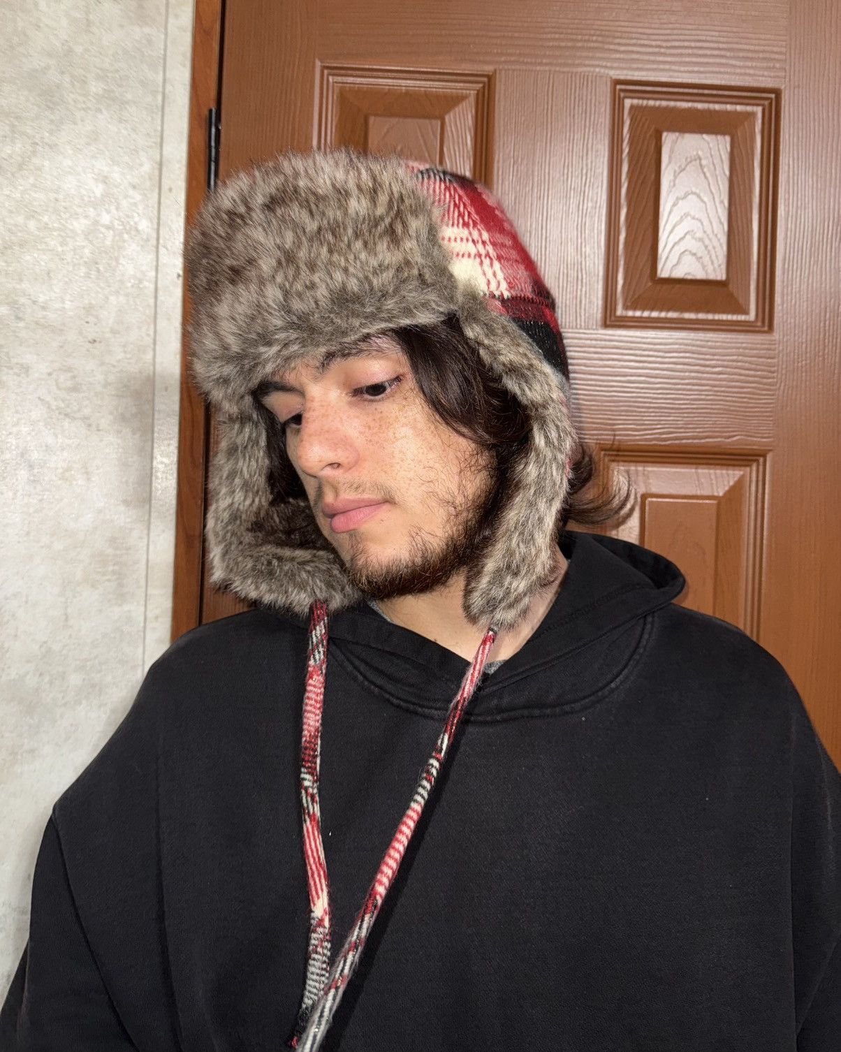 Designer × Other × Vintage Plaid Trapper Hat — Faux Fur L/XL Alt Winter Look Size ONE SIZE - 3 Thumbnail