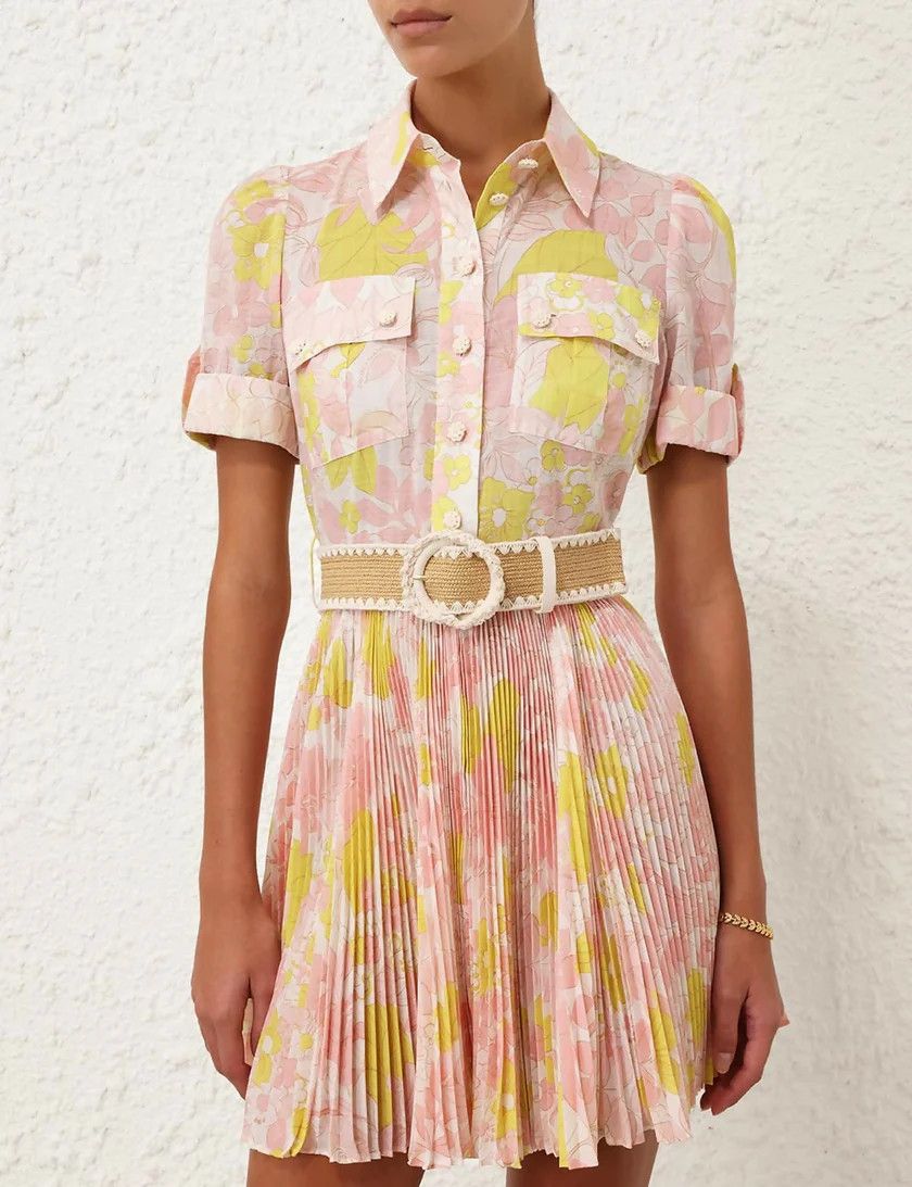 Zimmermann oc11z0525 Pop Pleated Mini Dress in Multicolor Size XS / US 0-2 / IT 36-38 - 4 Thumbnail
