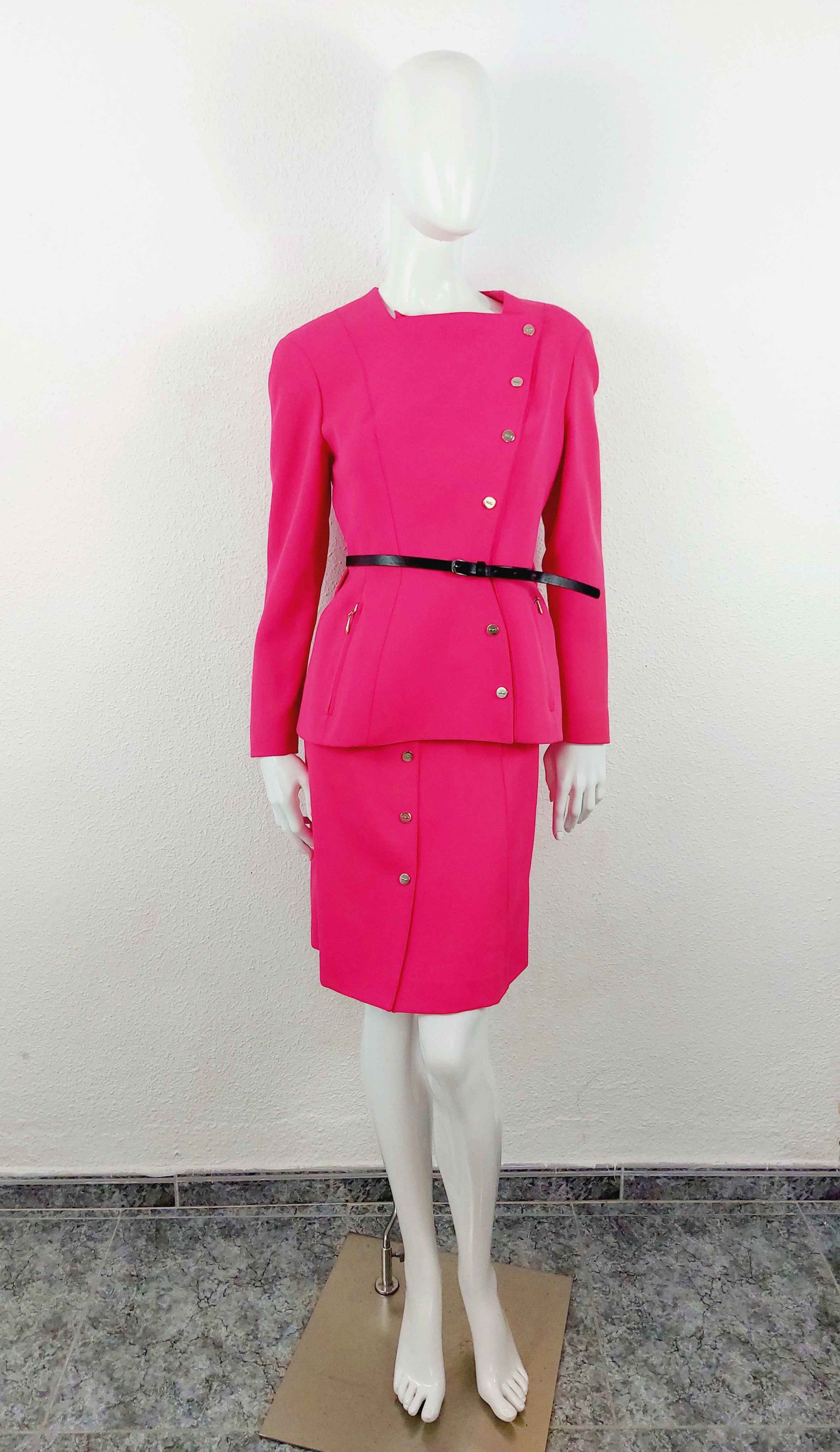 Thierry Mugler Thierry Mugler 1980s Hot Pink Sculptural Suit Set Blazer Size M / US 6-8 / IT 42-44 - 1 Thumbnail