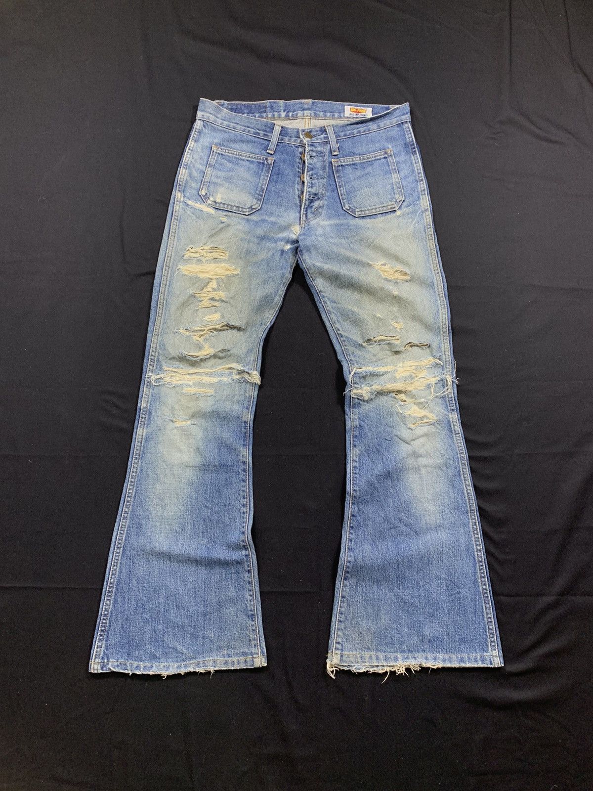 Tornado Mart Vintage Big john Distressed Japan Super Flare Denim pants Size US 31 - 1 Thumbnail