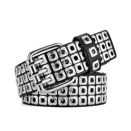 Leather × Vintage Silver Retro Rivet Buckle Belt Size ONE SIZE - 2 Thumbnail
