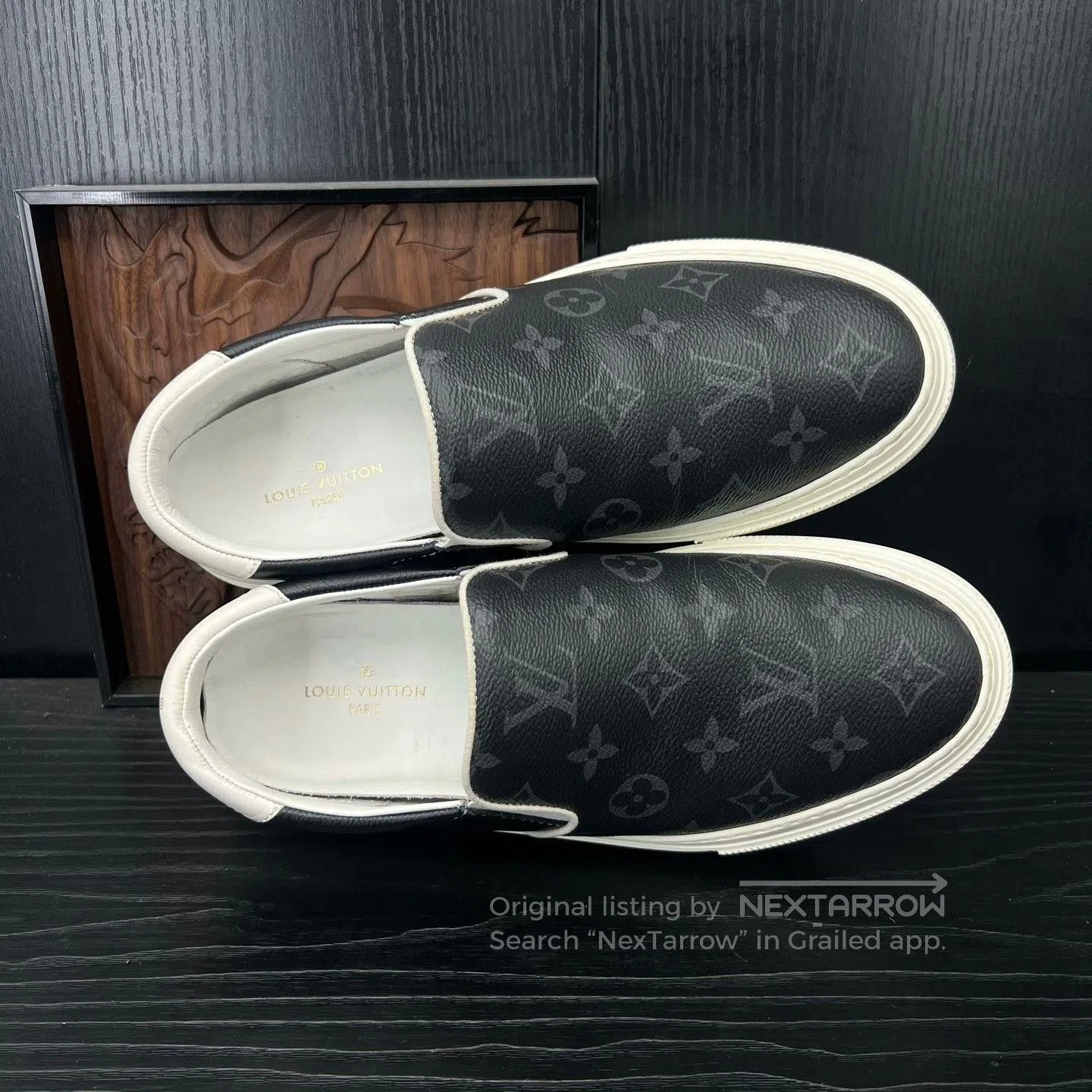Louis Vuitton LV Monogram Black Gray Slip-On Shoes. Size US 7 / EU 40 - 5 Thumbnail