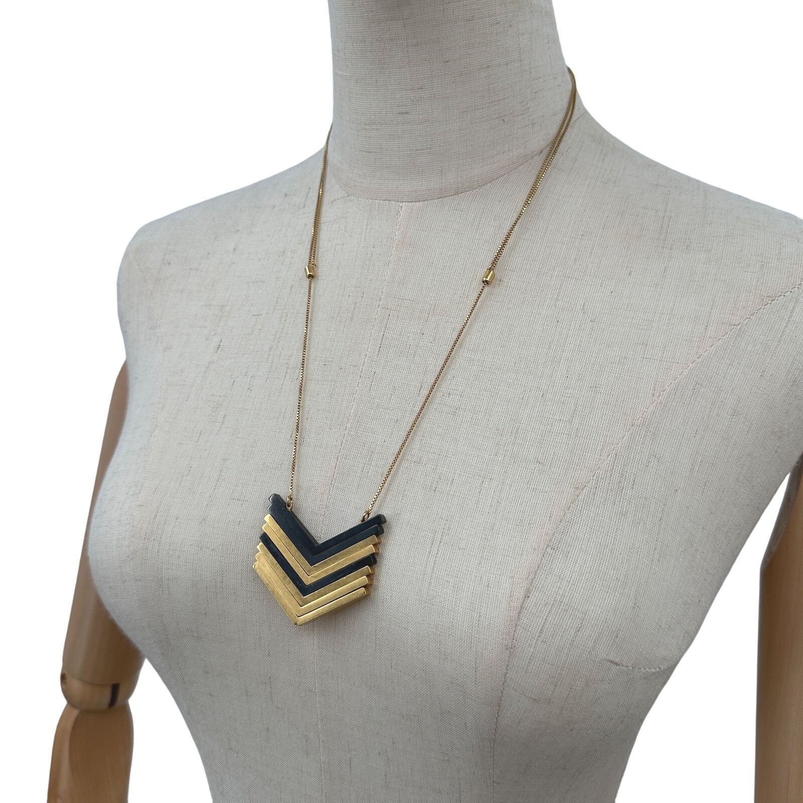 Madewell Madewell Chevron Necklace Gold Tone and Black Adjustable Size ONE SIZE - 2 Thumbnail