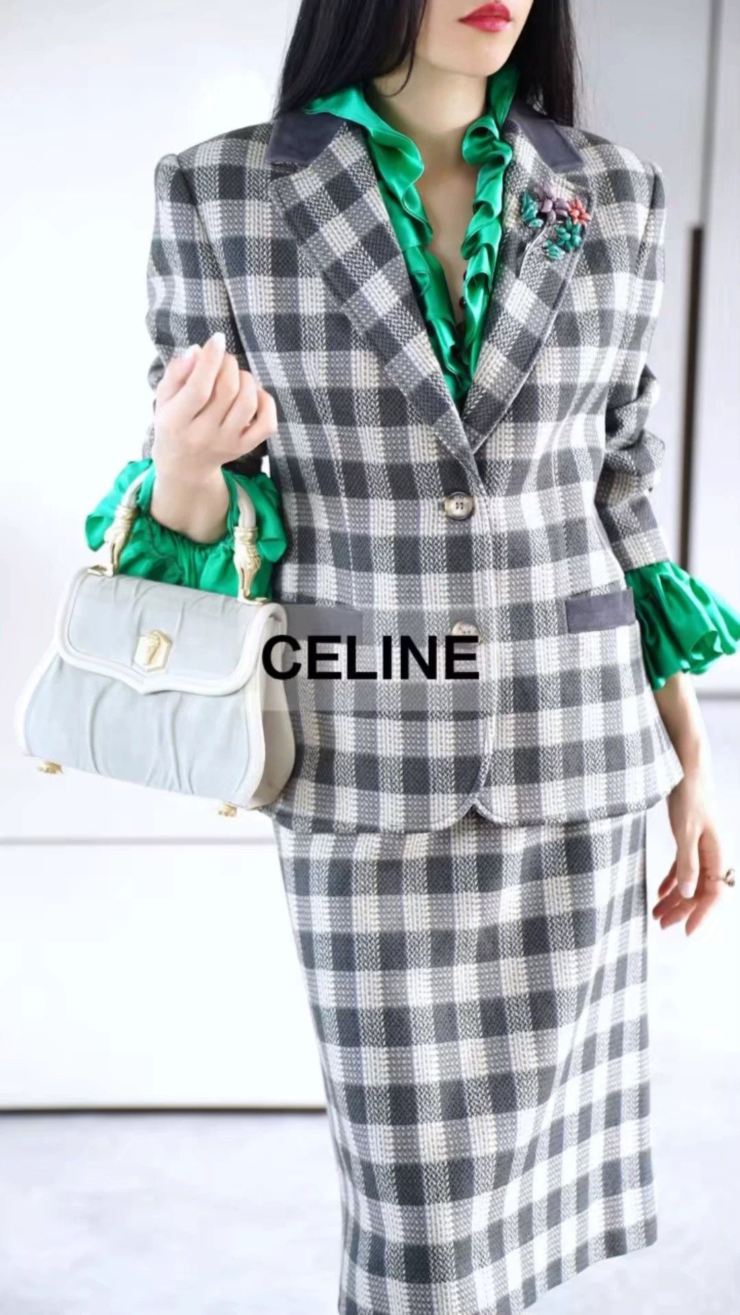Celine Celine Vtg Thick Wool Tweed Check Suit Skirt Set Size S / US 4 / IT 40 - 1 Thumbnail