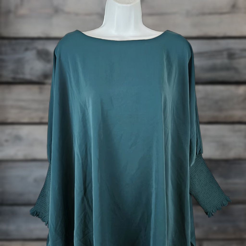 Altea VINTAGE Entro Womens Top Oversized Blouse S/M Green Teal Cuffs Smocked Size S / US 4 / IT 40 - 1 Thumbnail