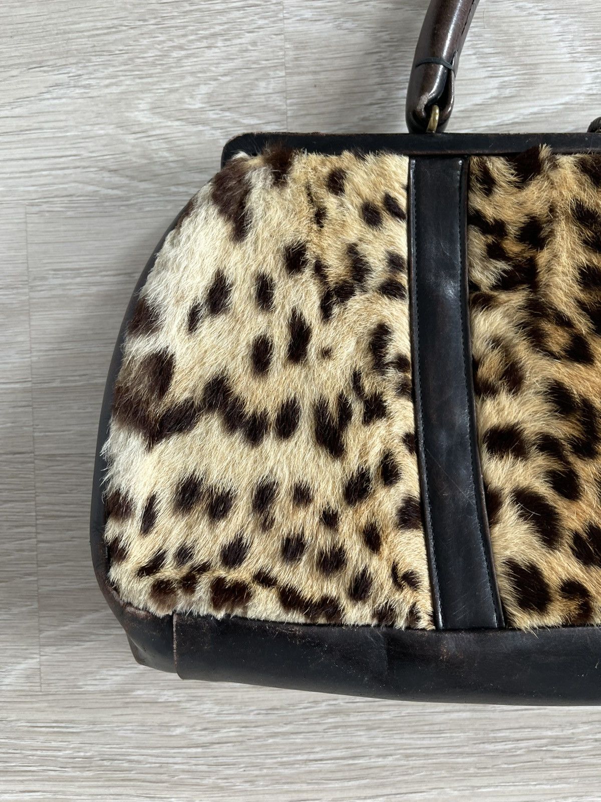 Vintage 40s/50s Leopard Print Fur & Leather Vintage Doctor Bag Purse Size ONE SIZE - 12 Thumbnail
