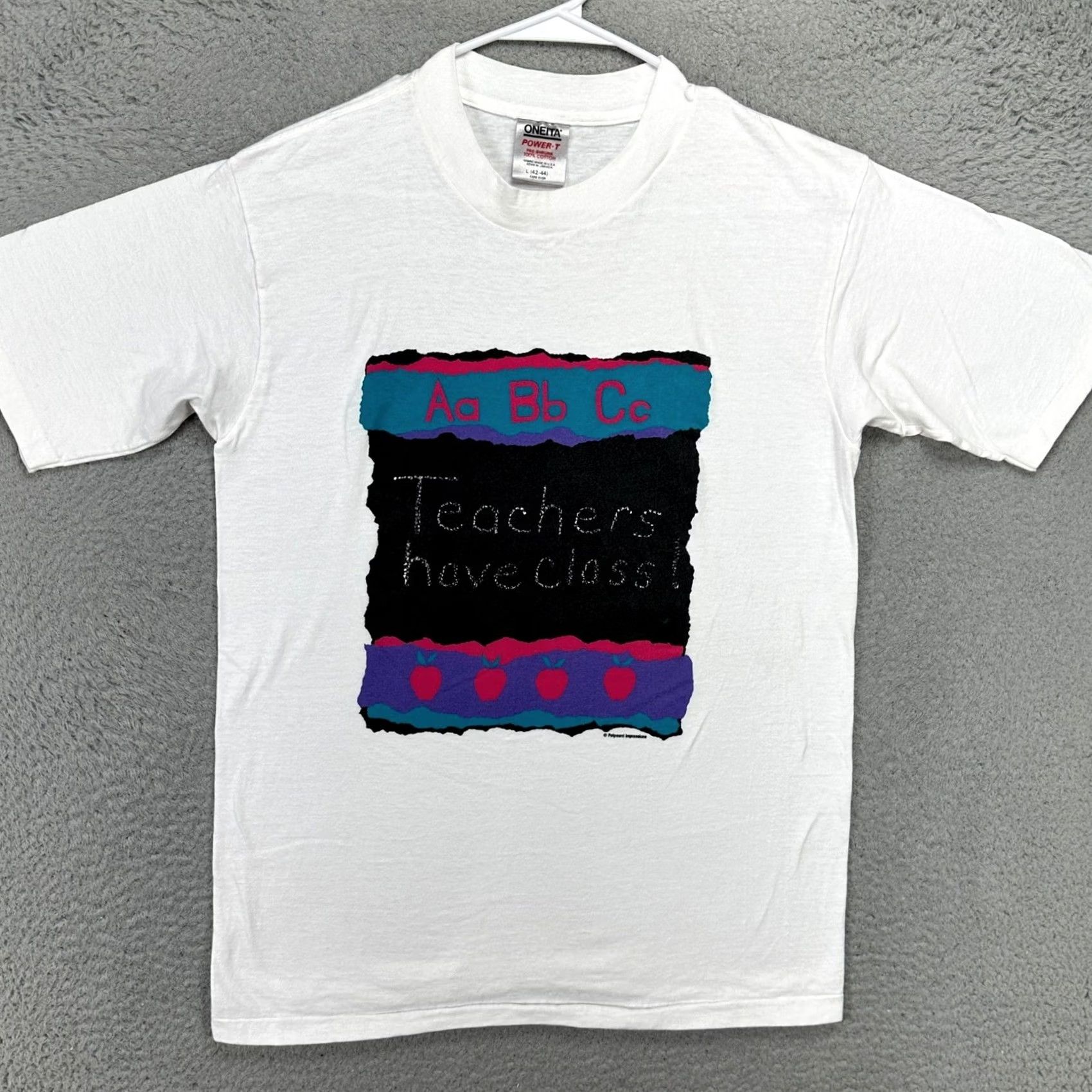 Vintage VINTAGE Oneita T-Shirt Teacher Have Class USA Made Men Large White Size US L / EU 52-54 / 3 - 3 Thumbnail