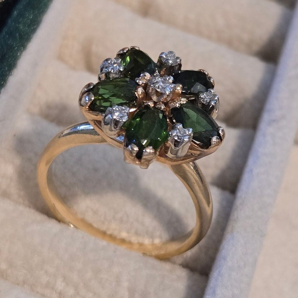 Hysteric Glamour 14K Yellow Gold Green Tourmaline & Diamond Daisy Cluster Size ONE SIZE - 15 Thumbnail