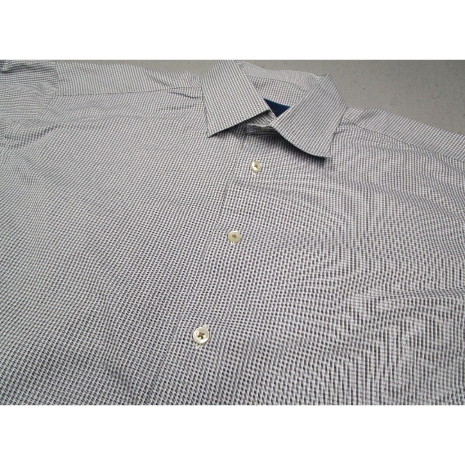 David Donahue David Donahue Mens Dress Shirt Long Sleeve Button Up 18 34 Brown Check Cotton Size 34R - 2 Thumbnail