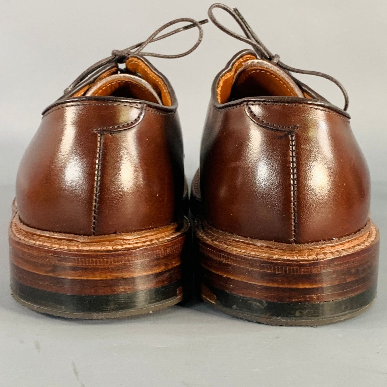 Alden ALDEN Plain Toe Blucher Brown Leather Derby Lace-Up Shoes Size US 6.5 / EU 39-40 - 3 Thumbnail