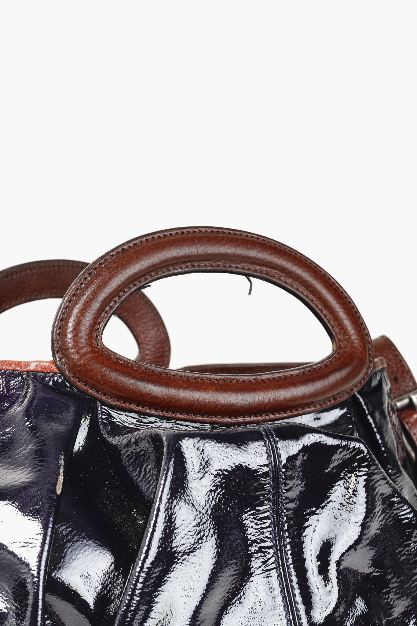 Marni Balloon Navy-Patent-Leather Trimmed Shoulder Bag