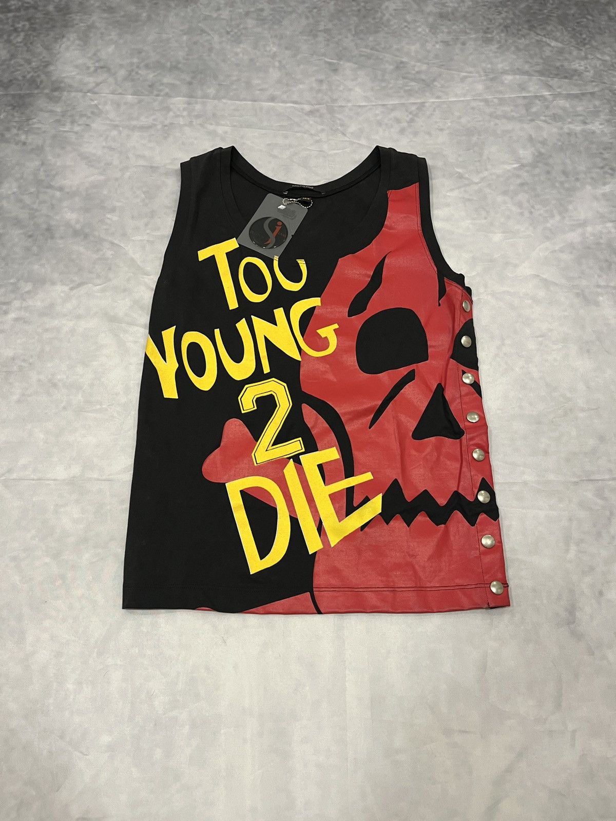 plein sud Plein Sud “Too Young Too Die” Graphic Studded Tank Top Size S / US 4 / IT 40 - 1 Thumbnail