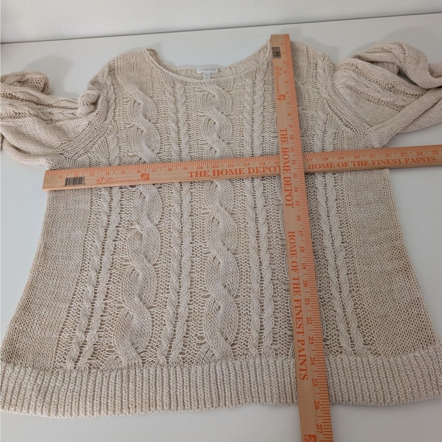 Designer Garnet Hill Cabled Pullover Womens Size XL Ecru Beige Linen Size US XL / EU 56 / 4 - 9 Thumbnail