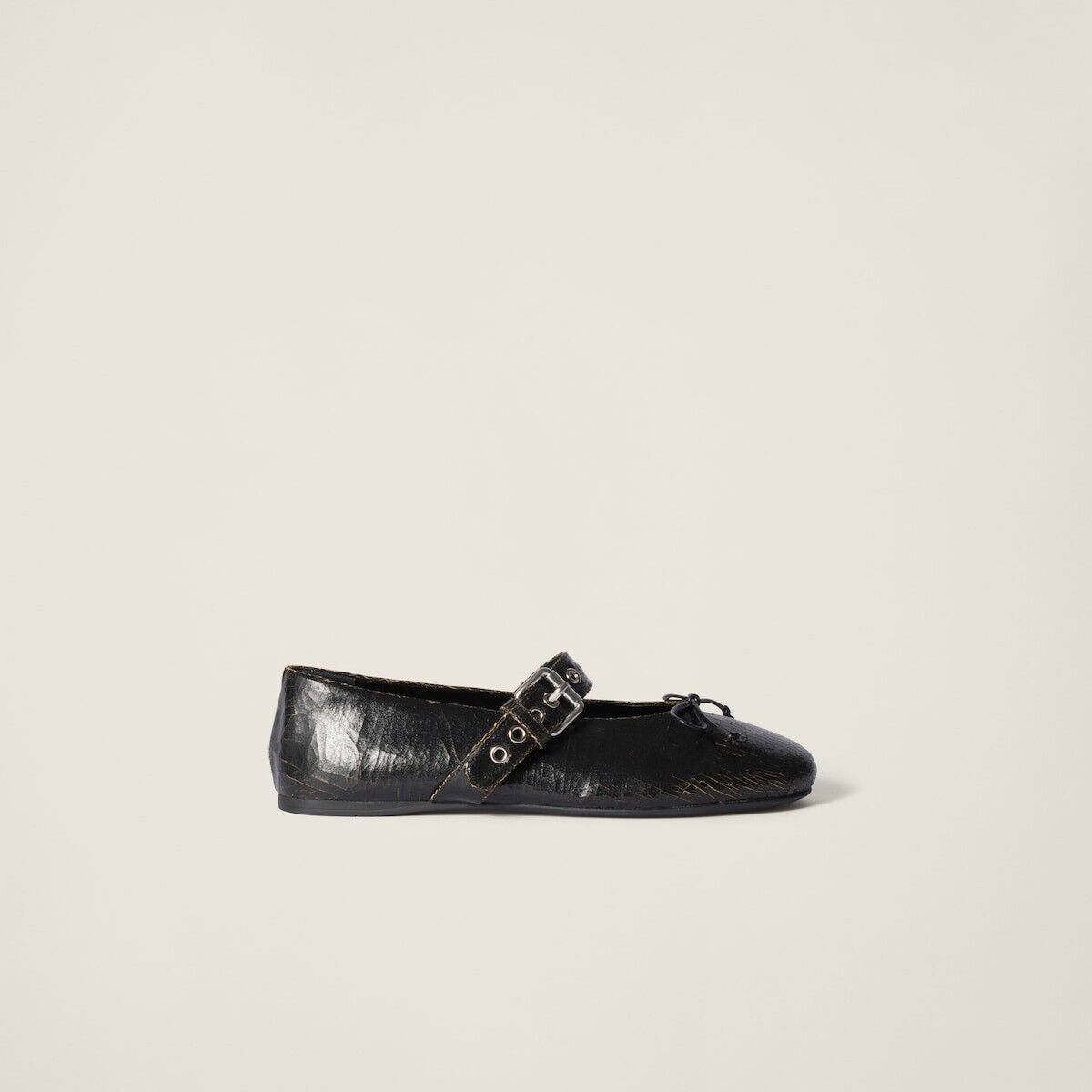 MIU MIU $1100 Ebony Crackle Lthr Ballerinas New Authentic