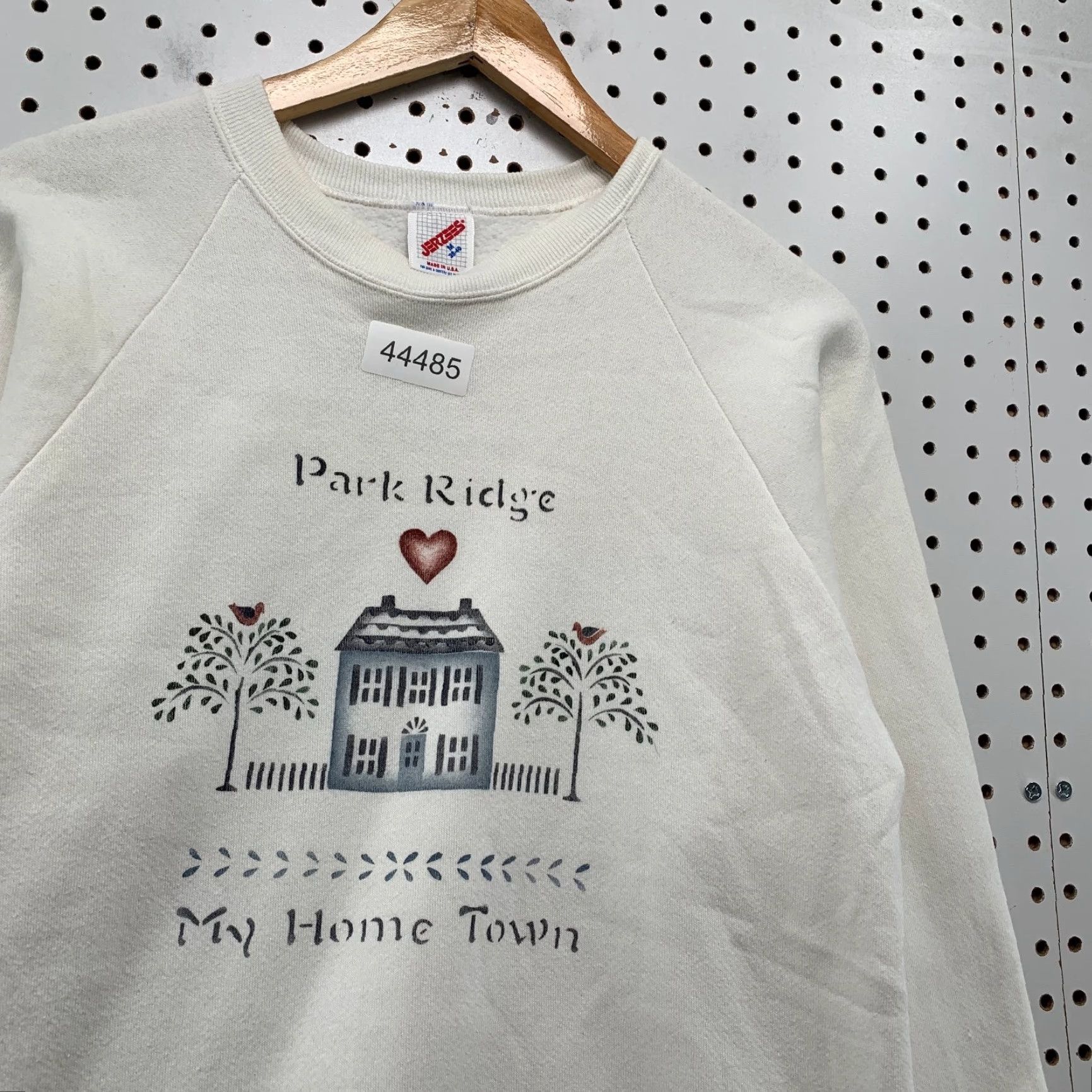 Jerzees VINTAGE Jerzees Park Ridge Sweatshirt Men M White 90s Graphic Pullover Crew Neck Mindful My Home Town USA Made Size US M / EU 48-50 / 2 - 6 Thumbnail
