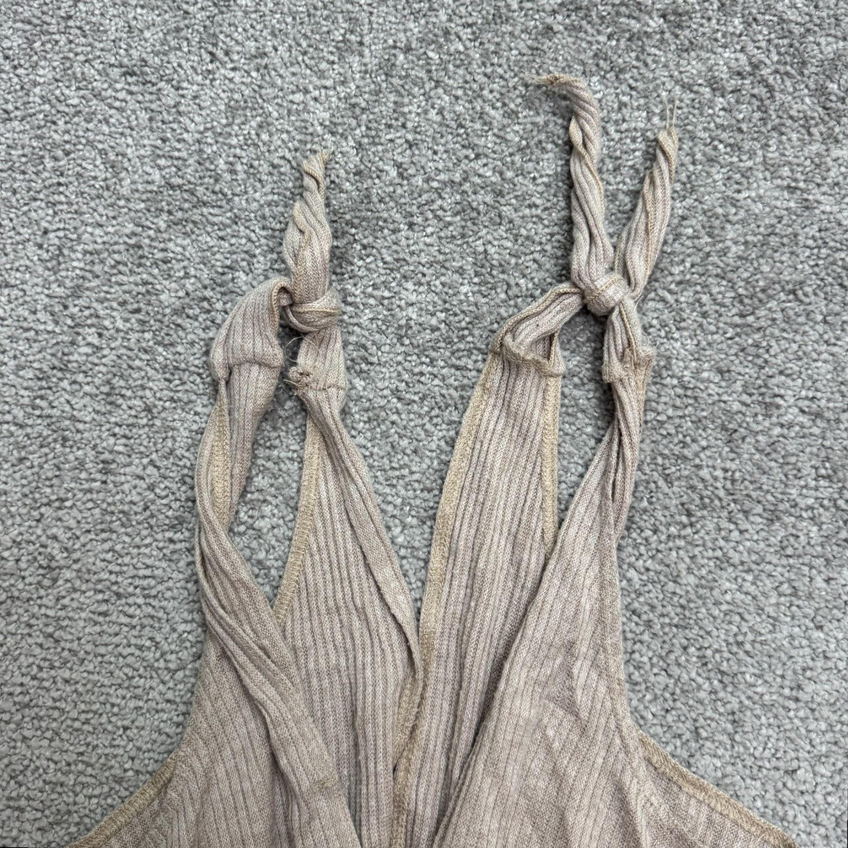 Vintage VINTAGE Kennedy Womens Jumpsuit S Wide Leg Ribbed Knit Tie Strap Sleeveless Boho Minimalist Summer Beige Size S / US 4 / IT 40 - 4 Thumbnail