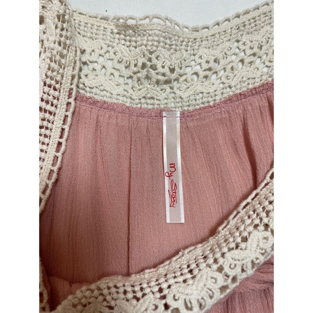 Other My Story Peach Tiered Bell Sleeve Crochet Trim Dress Size L Size L / US 10 / IT 46 - 7 Thumbnail