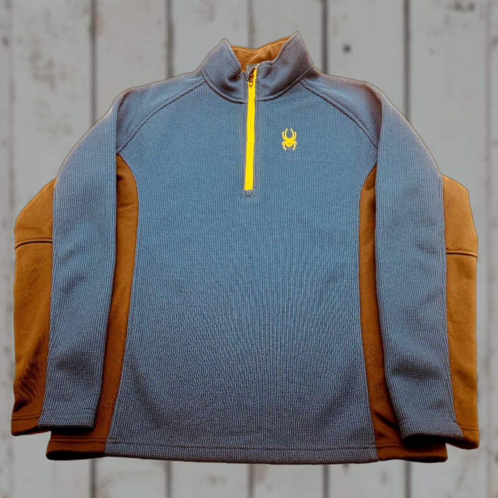 Spyder Spyder Pullover Men's XL Blue Waffle-Knit Fleece Lined 1/4 Zip Sweater 2730 Size US XL / EU 56 / 4 - 1 Thumbnail