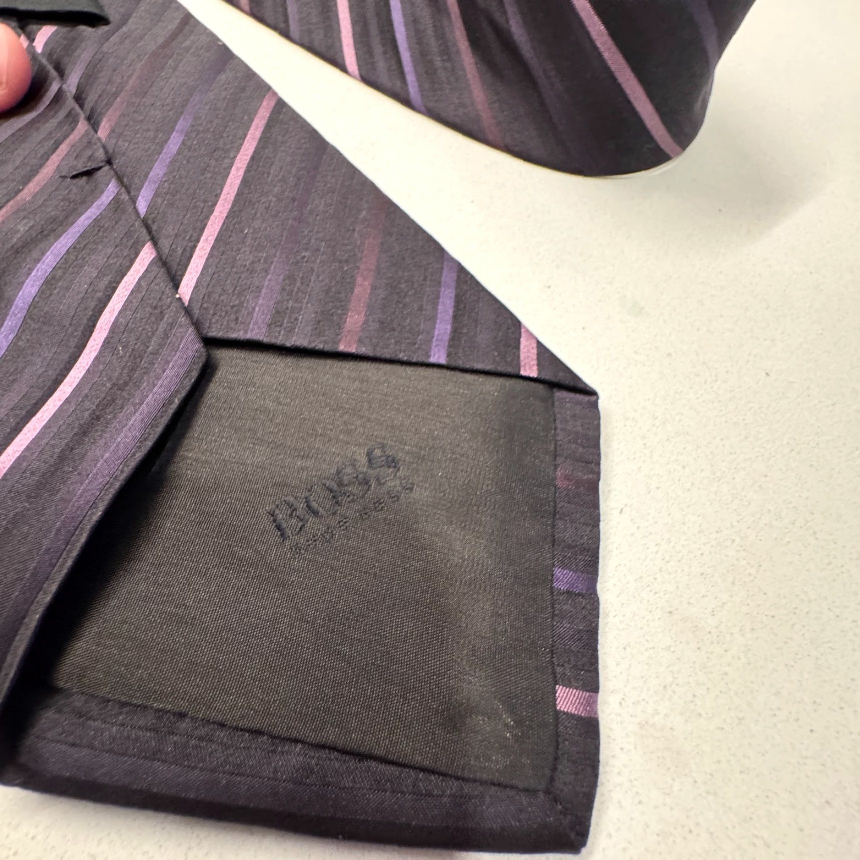 Hugo Boss HUGO BOSS Tie Purple Stripe Silk Italy Necktie Casual Multicolor Preppy Size ONE SIZE - 3 Thumbnail