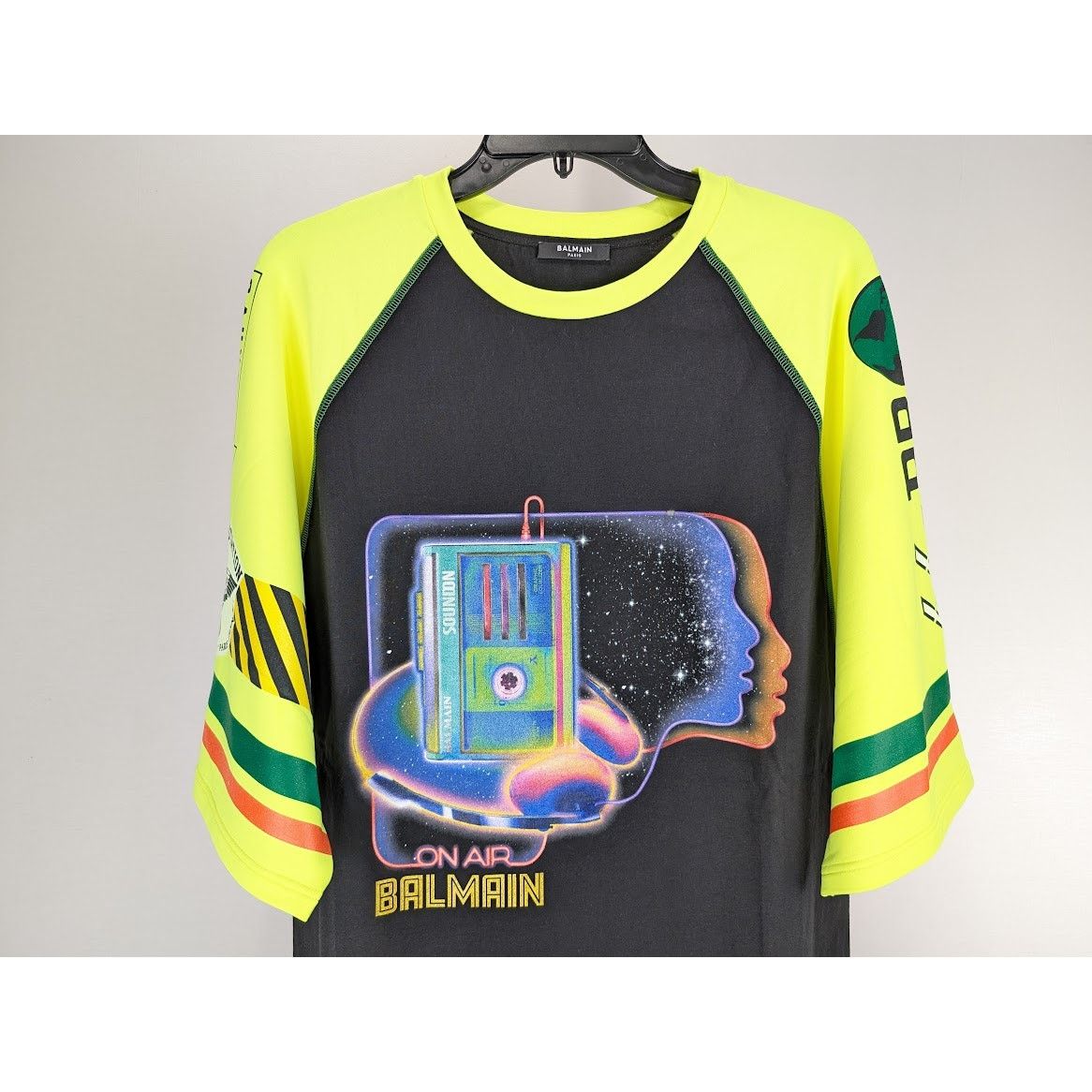 Balmain o1rshd1 Q:2 / " On Air " T-Shirt in Black/Lime Size US M / EU 48-50 / 2 - 6 Thumbnail